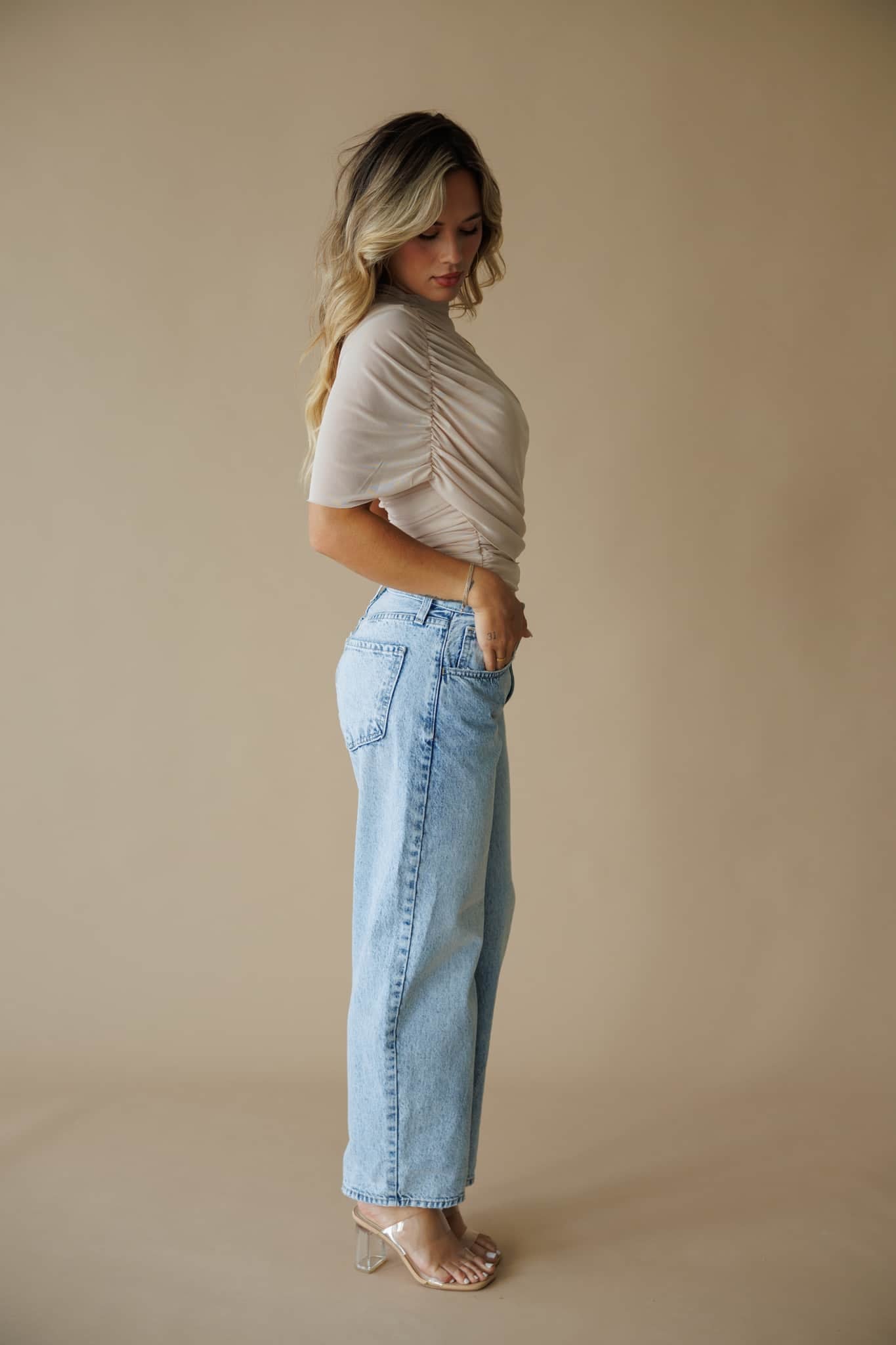 [Pre-Order!] Asymmetric Cape Ruched Top - Image 3
