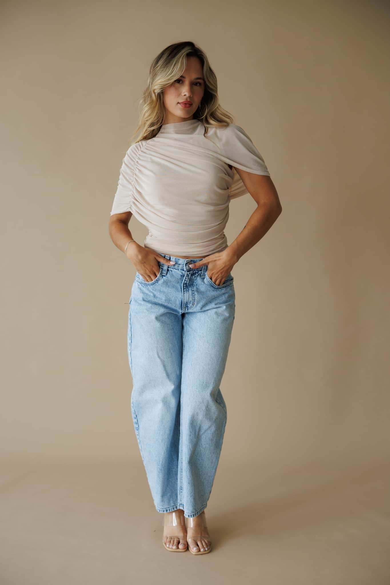 [Pre-Order!] Asymmetric Cape Ruched Top - Image 4