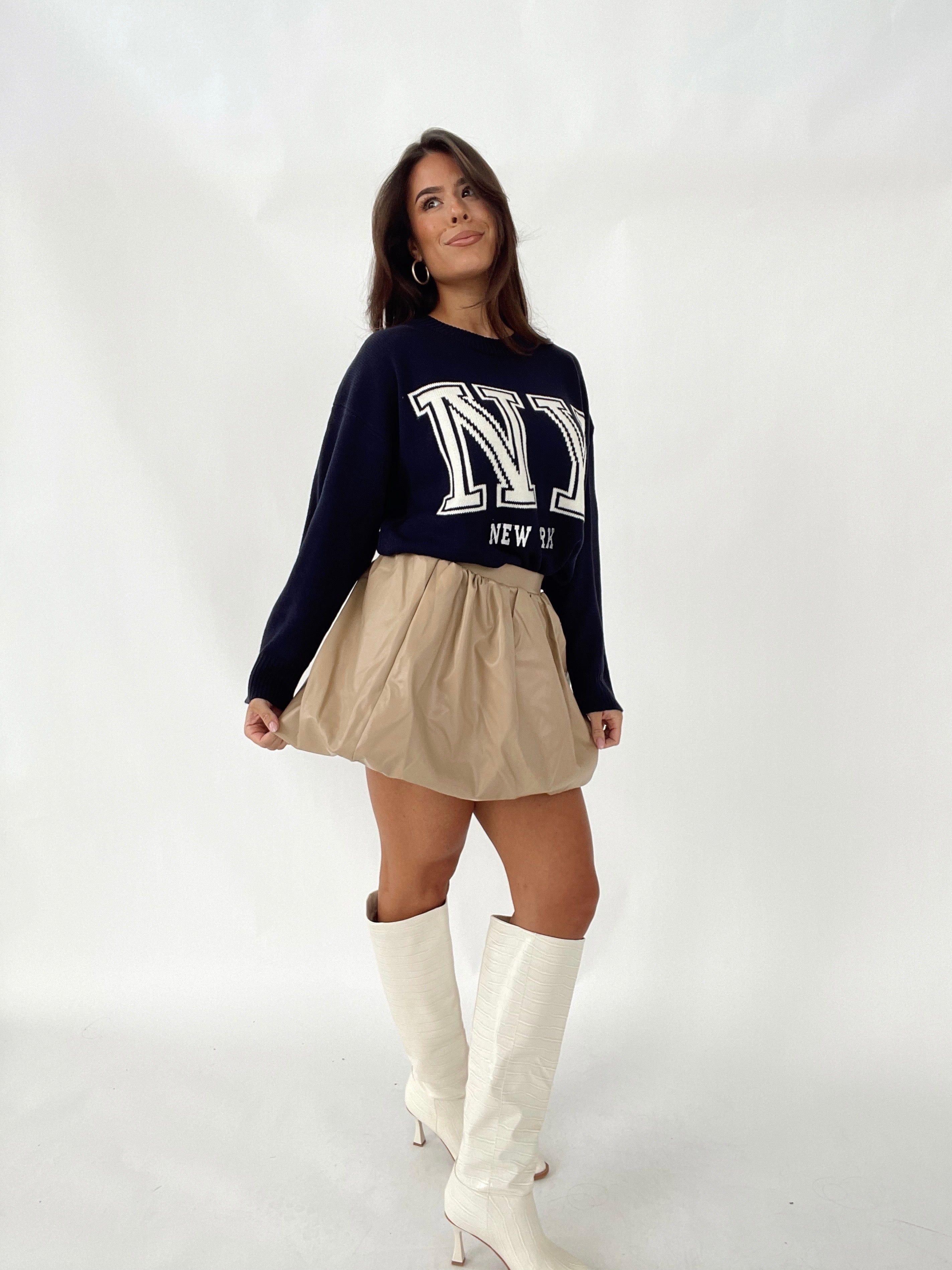 Beige Faux Leather Balloon Skirt - Image 5