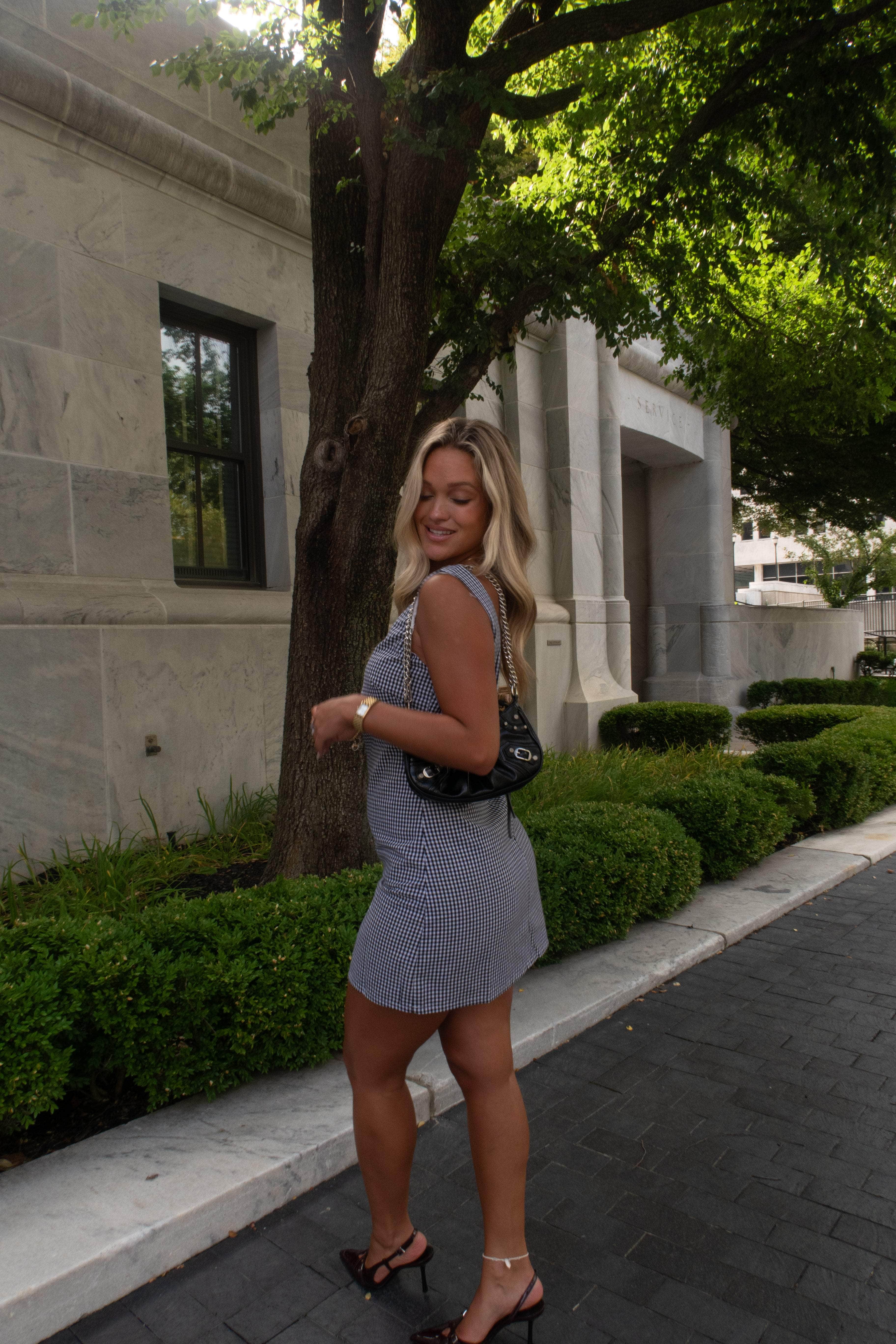 Black Gingham Mini Dress - Image 4
