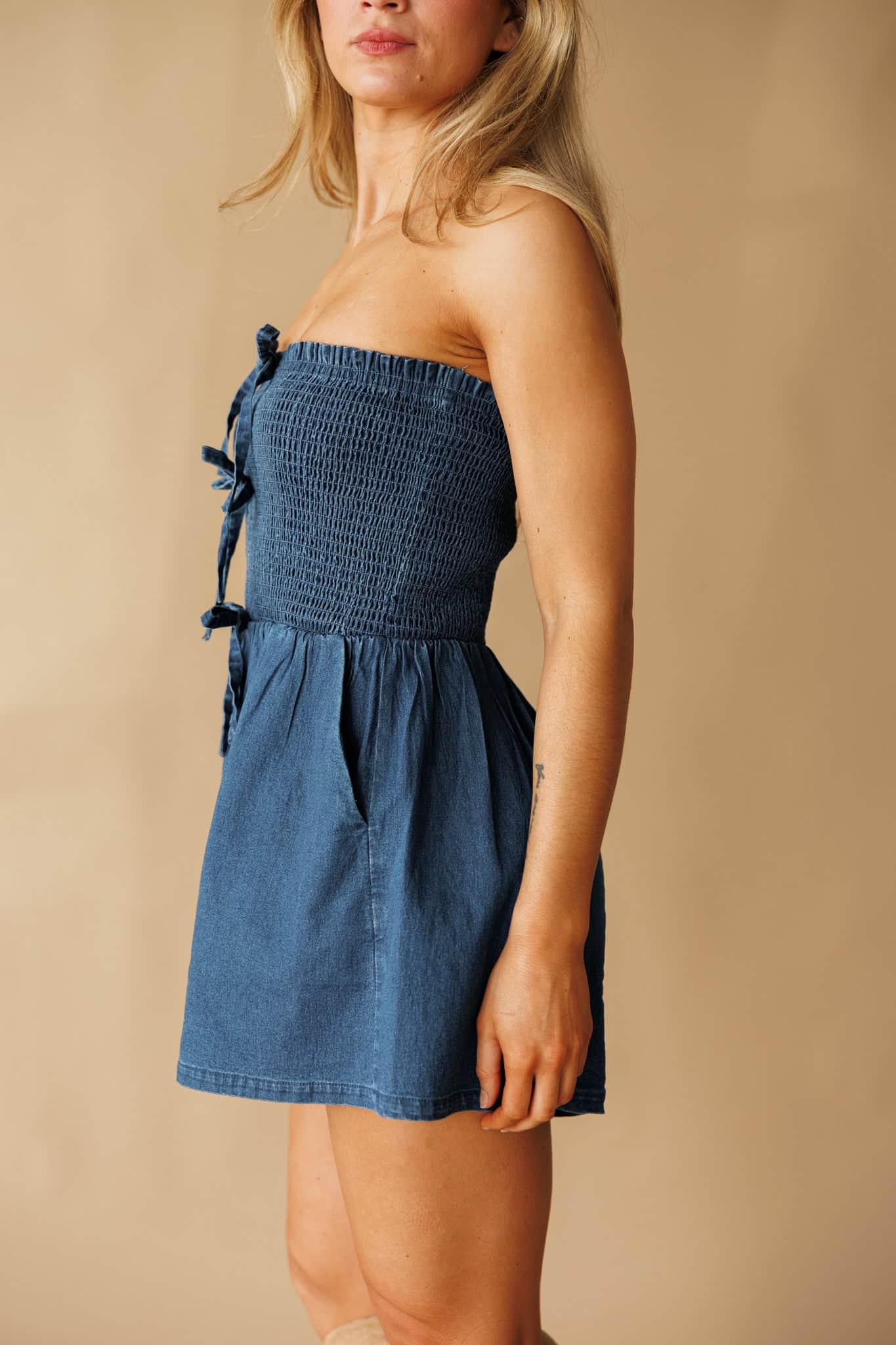 Bow Moment Denim Romper - Image 4
