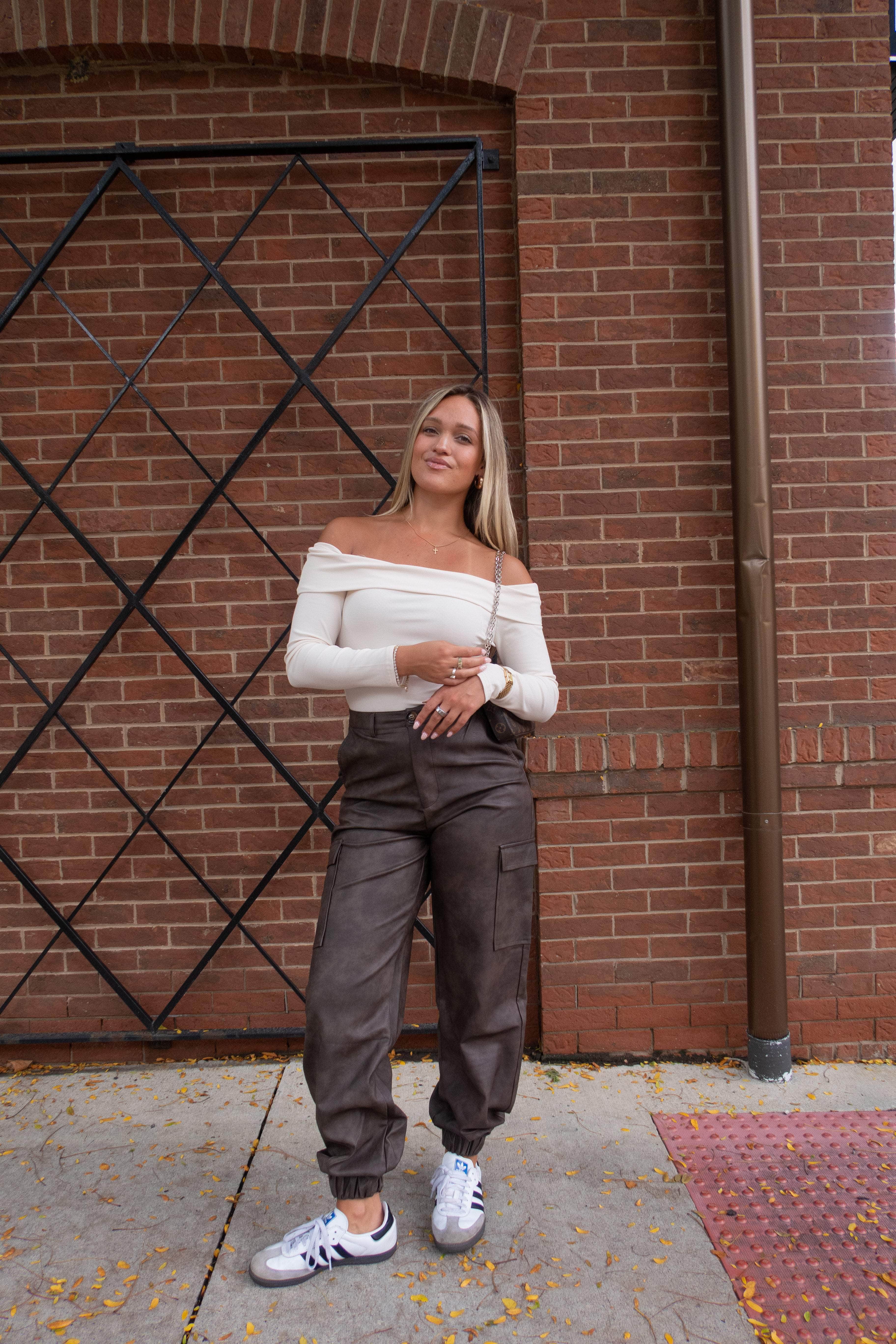 Brown Pleather Cargo Joggers - Image 4