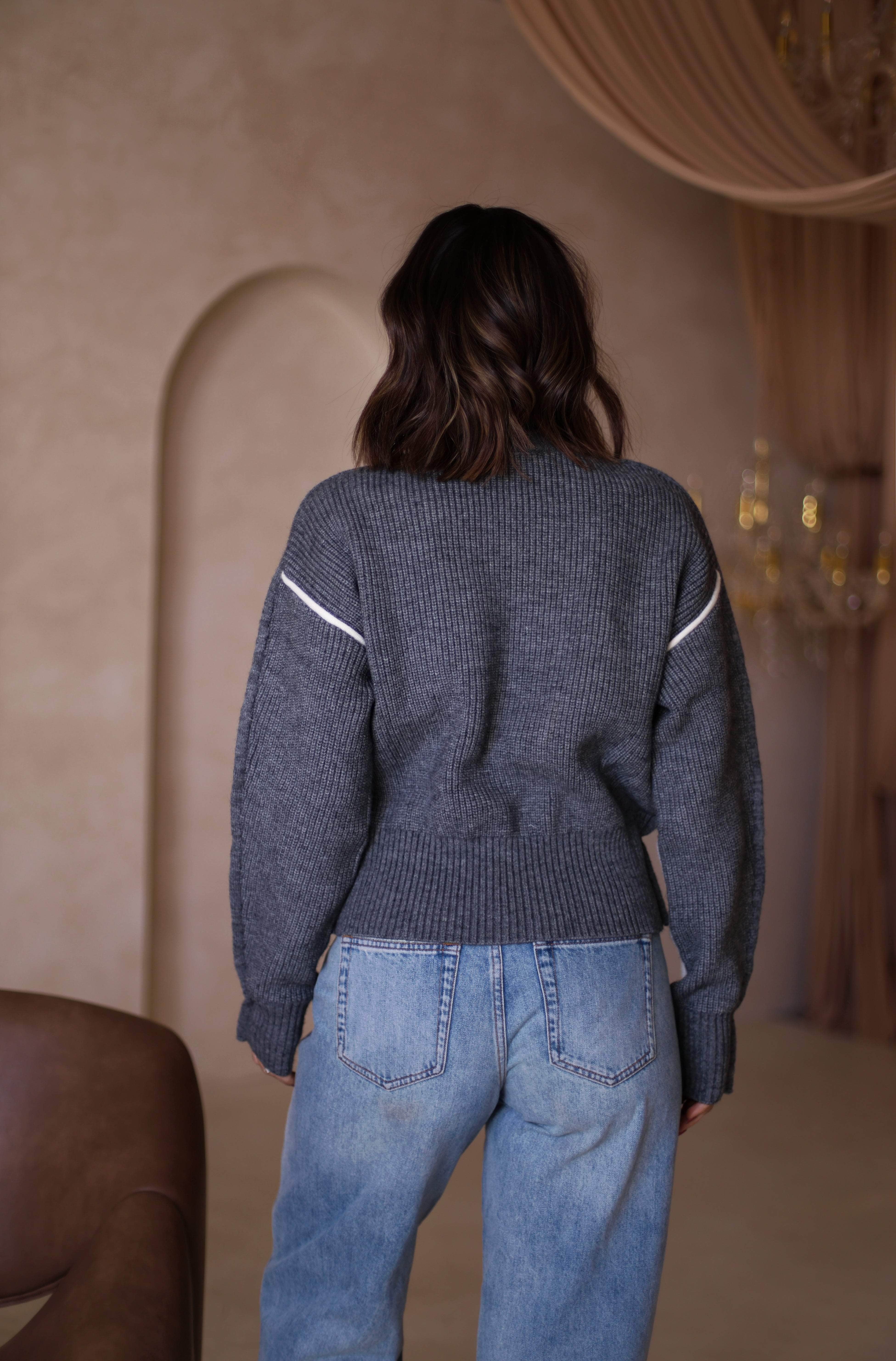 Charcoal Color Block Turtleneck Sweater - Image 2