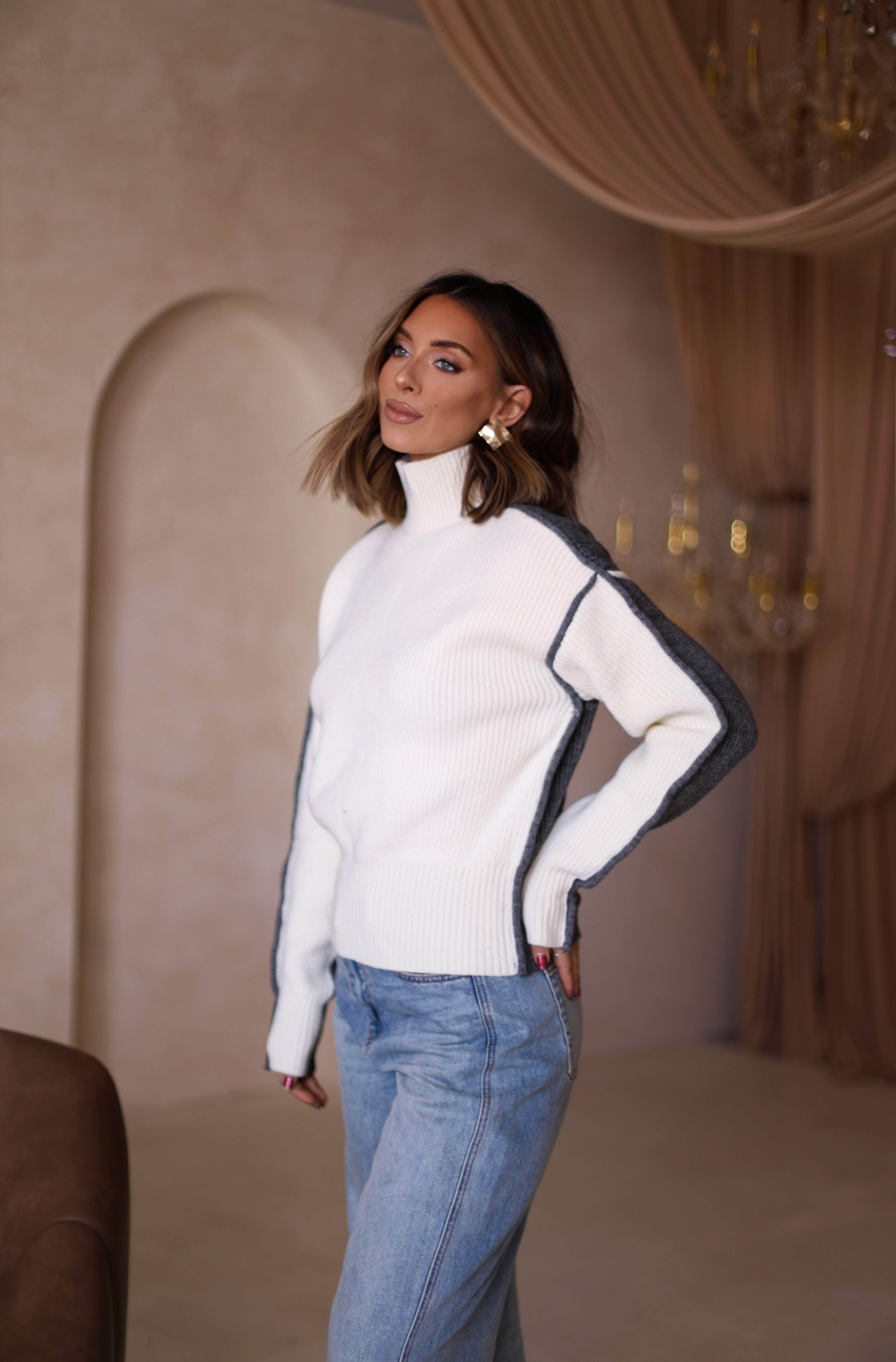 Charcoal Color Block Turtleneck Sweater - Image 5