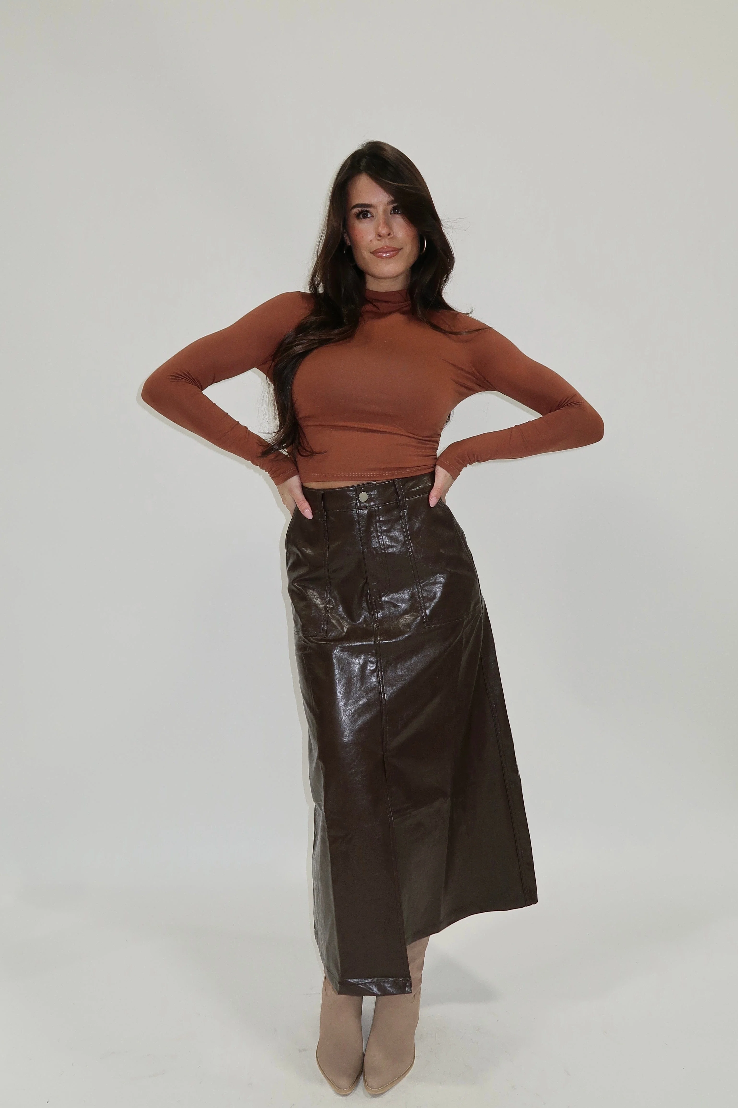 Chocolate Faux Leather Skirt - Image 7