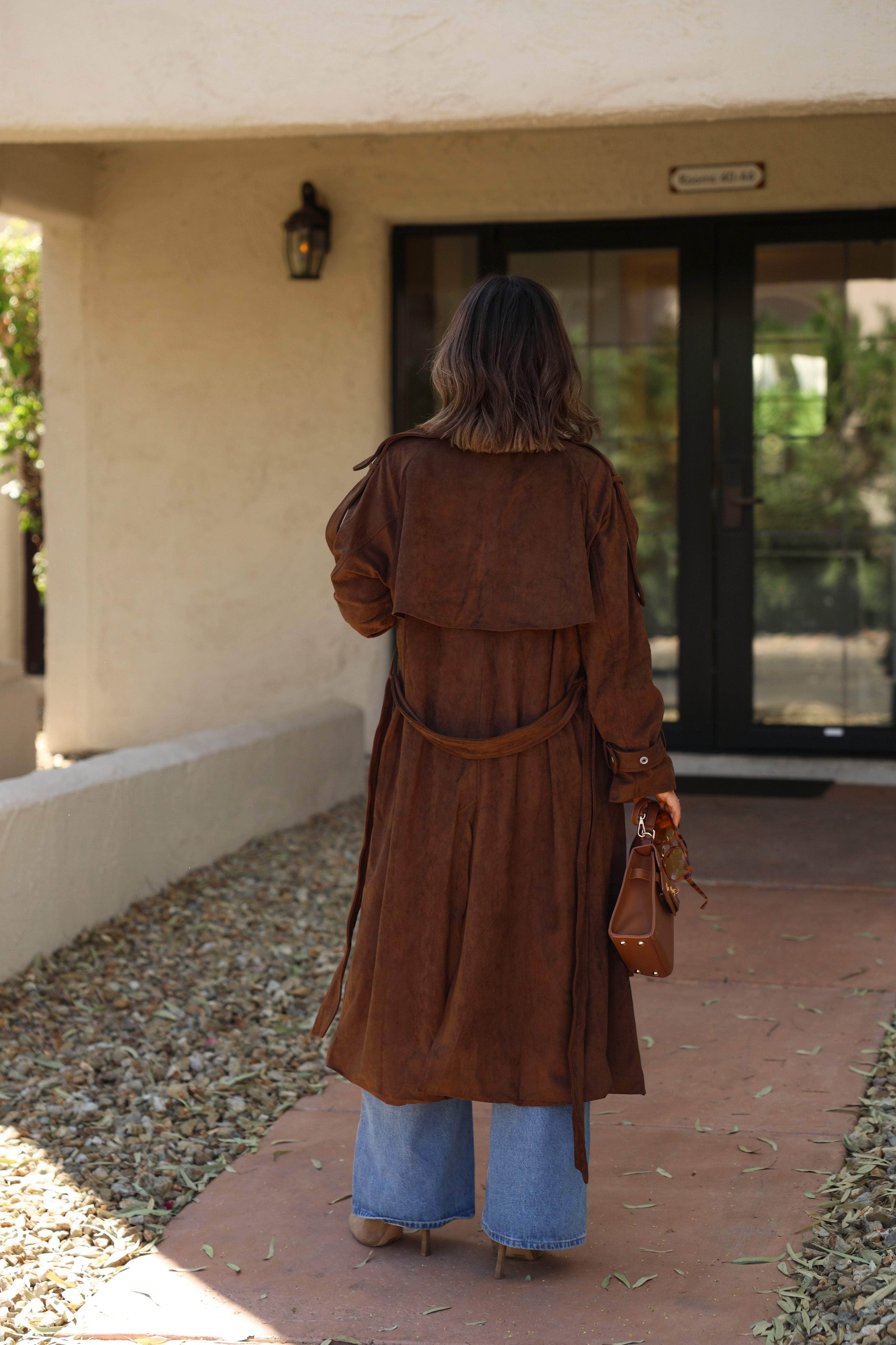 Chocolate Suede Trench Coat - Image 3