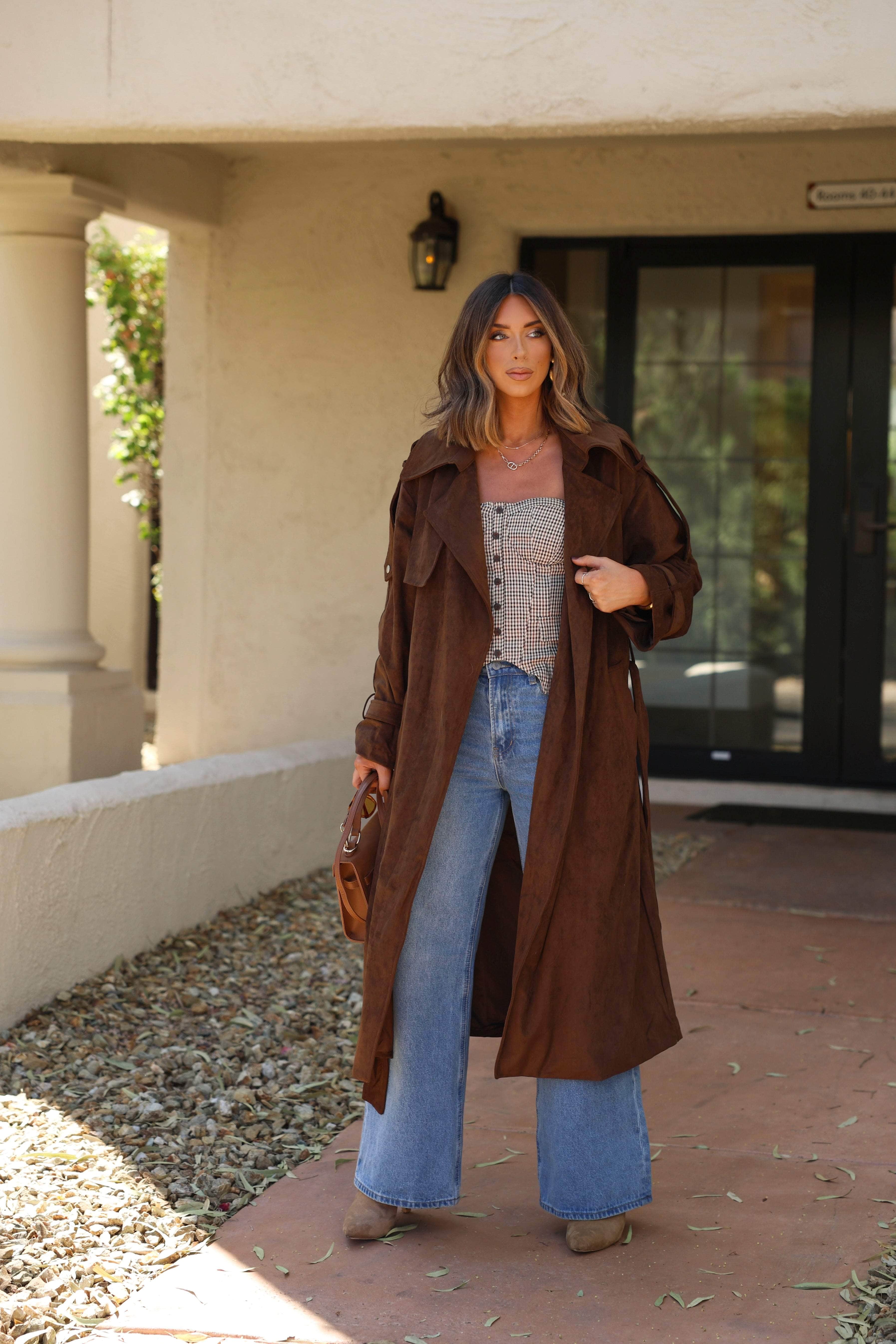 Chocolate Suede Trench Coat - Image 4