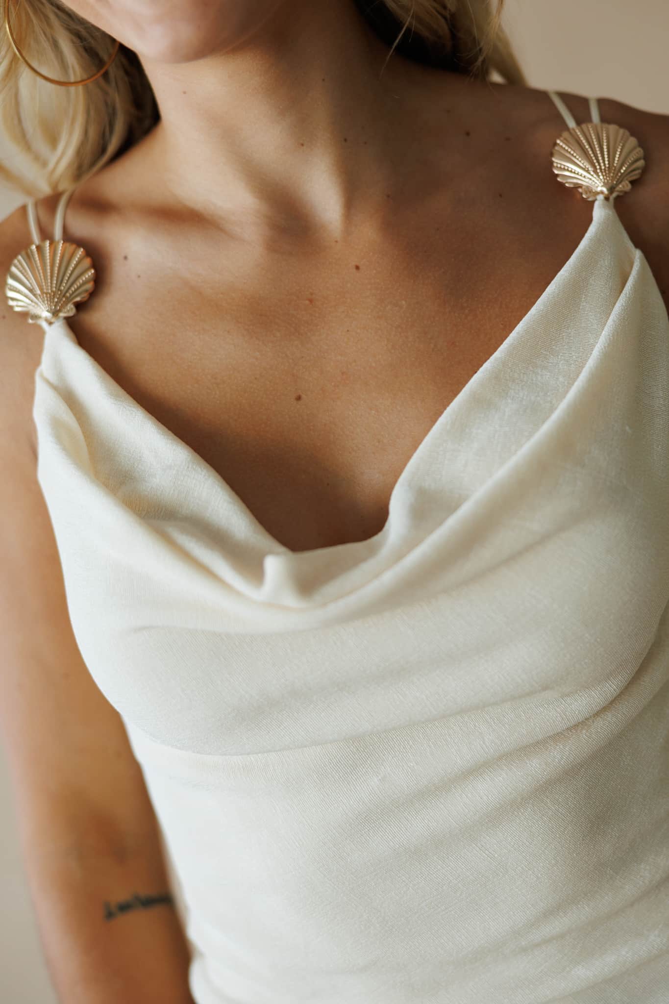 Cream Seashell Trim Maxi Dress - Image 3