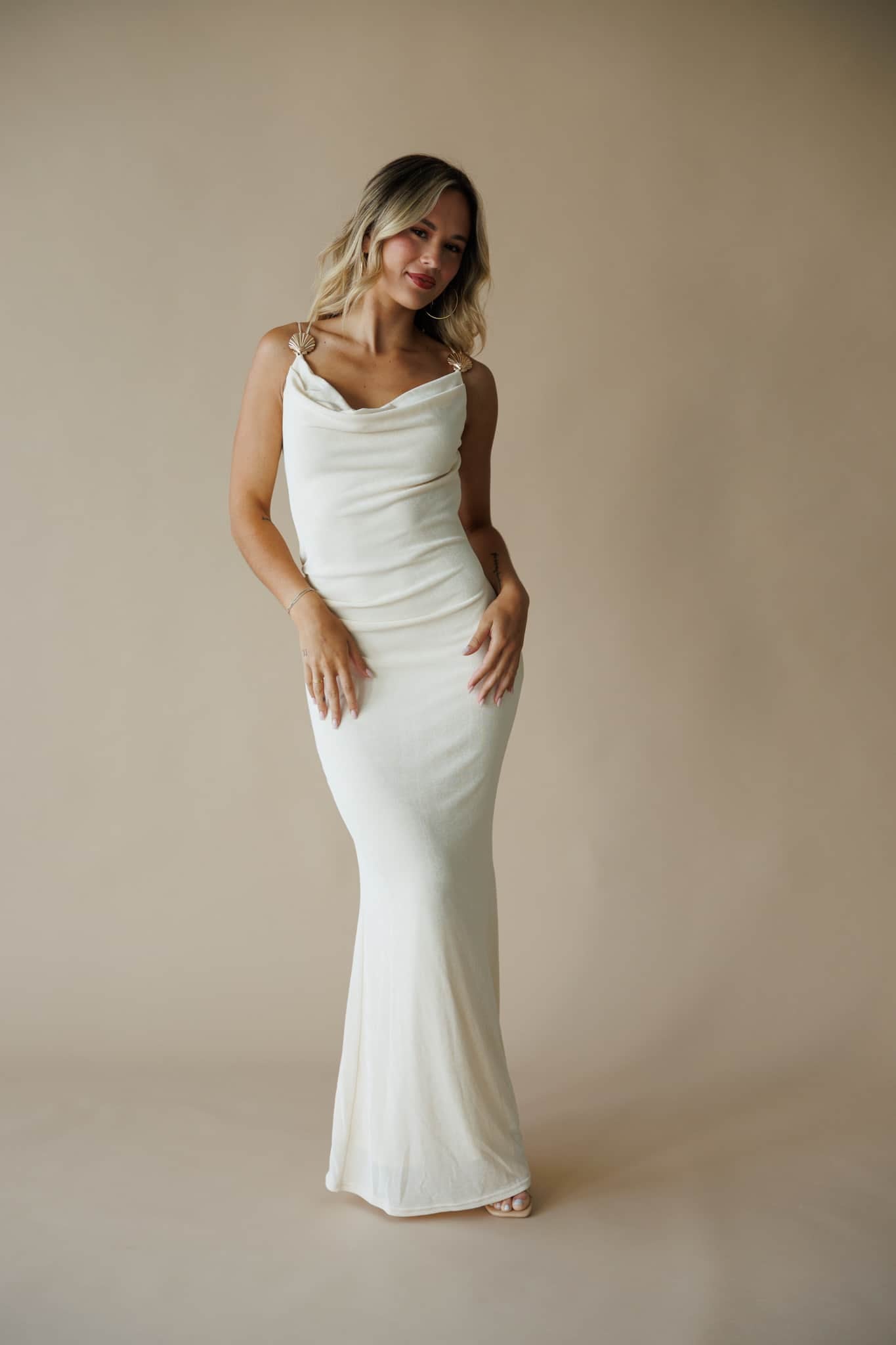Cream Seashell Trim Maxi Dress - Image 4