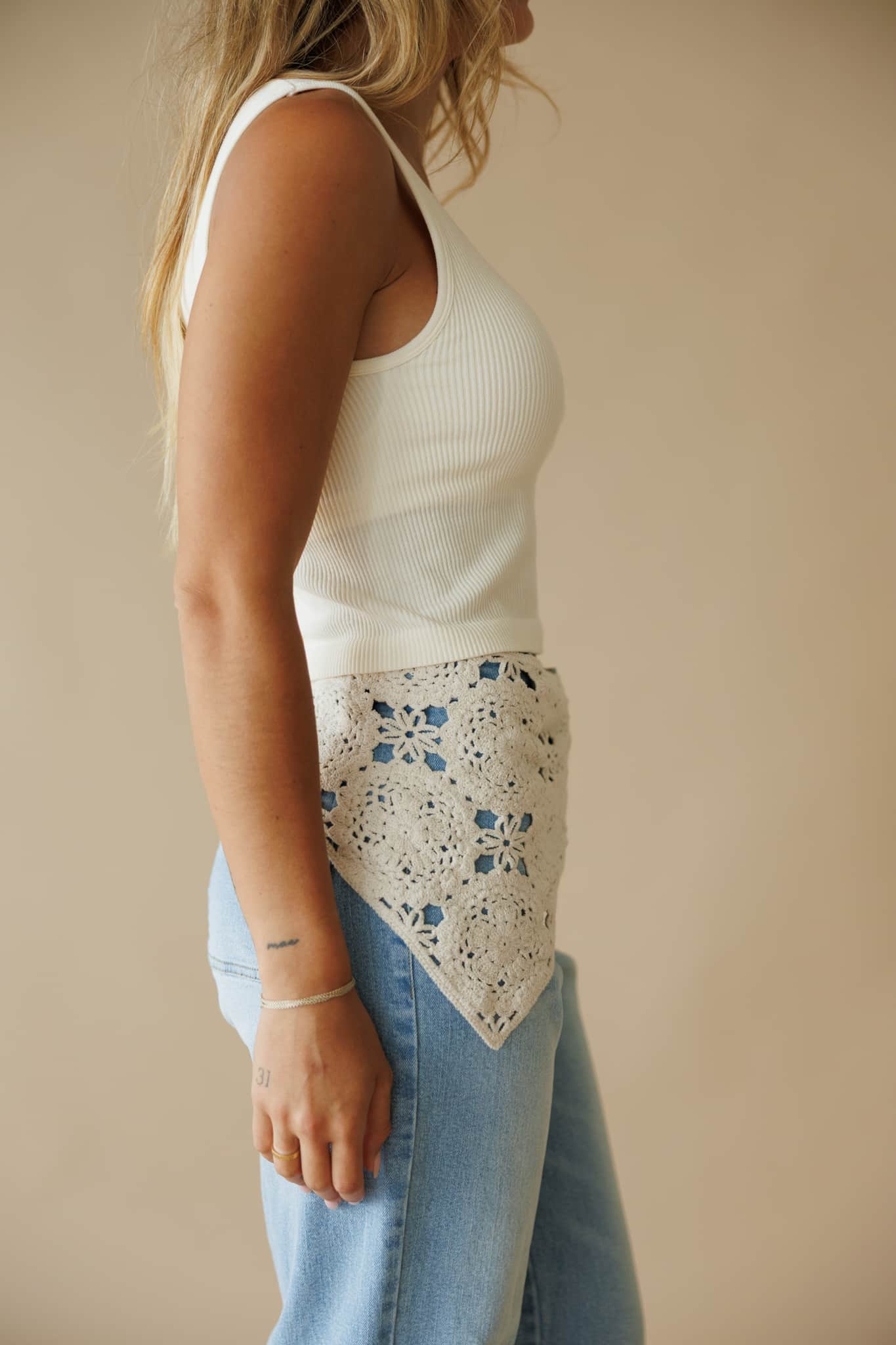Crochet Scarf Accent Straight Jeans - Image 3
