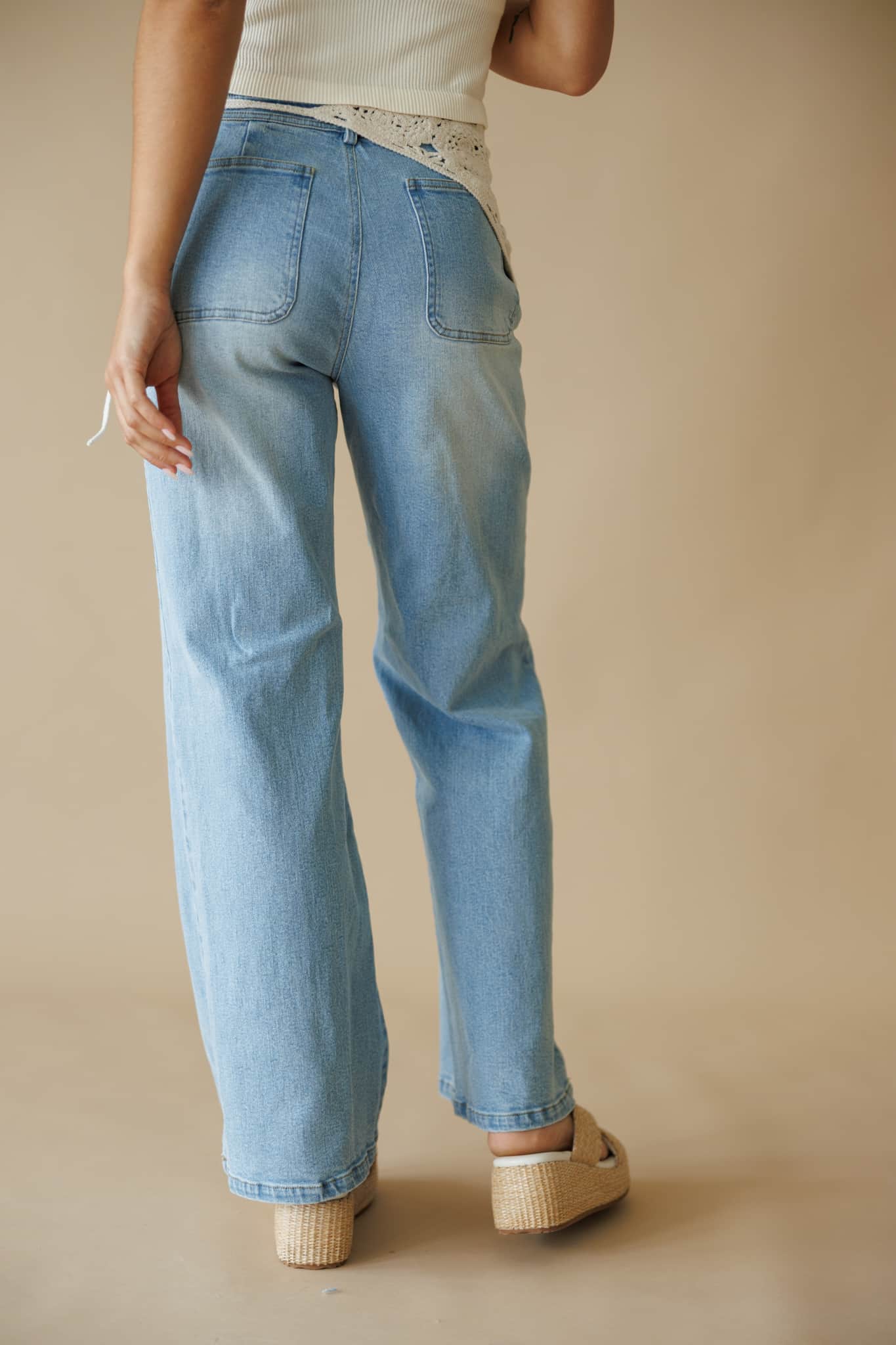 Crochet Scarf Accent Straight Jeans - Image 6
