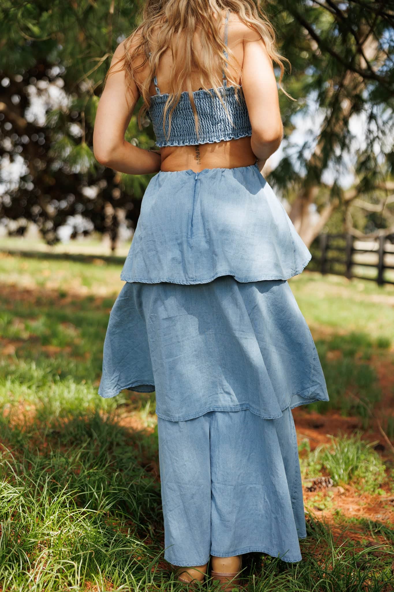 Denim Flower Top Maxi Dress - Image 2
