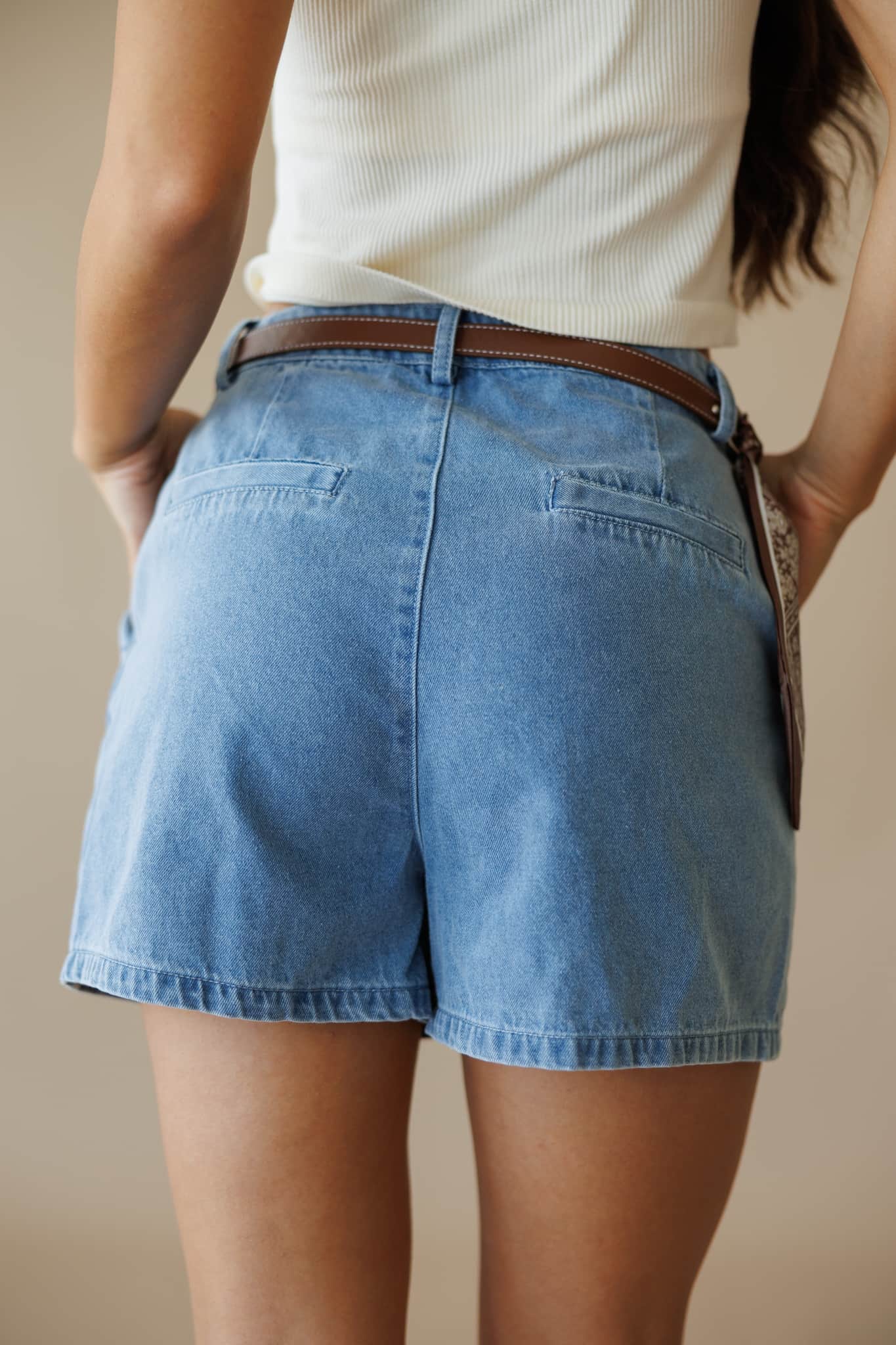 Denim Scarf Detail Shorts - Image 3