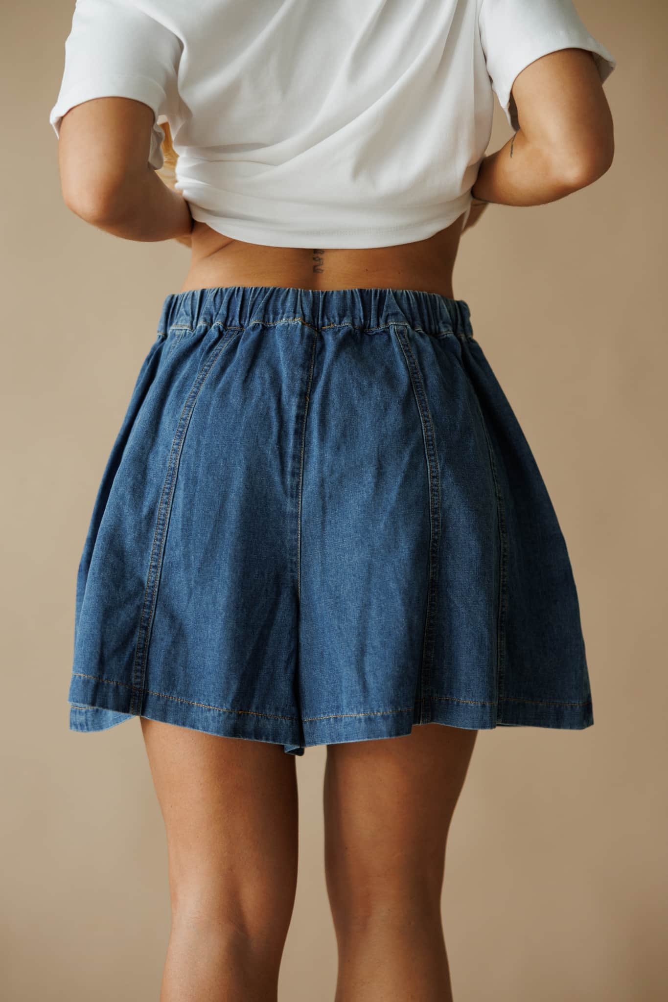 Denim Washed Flare Shorts - Image 3