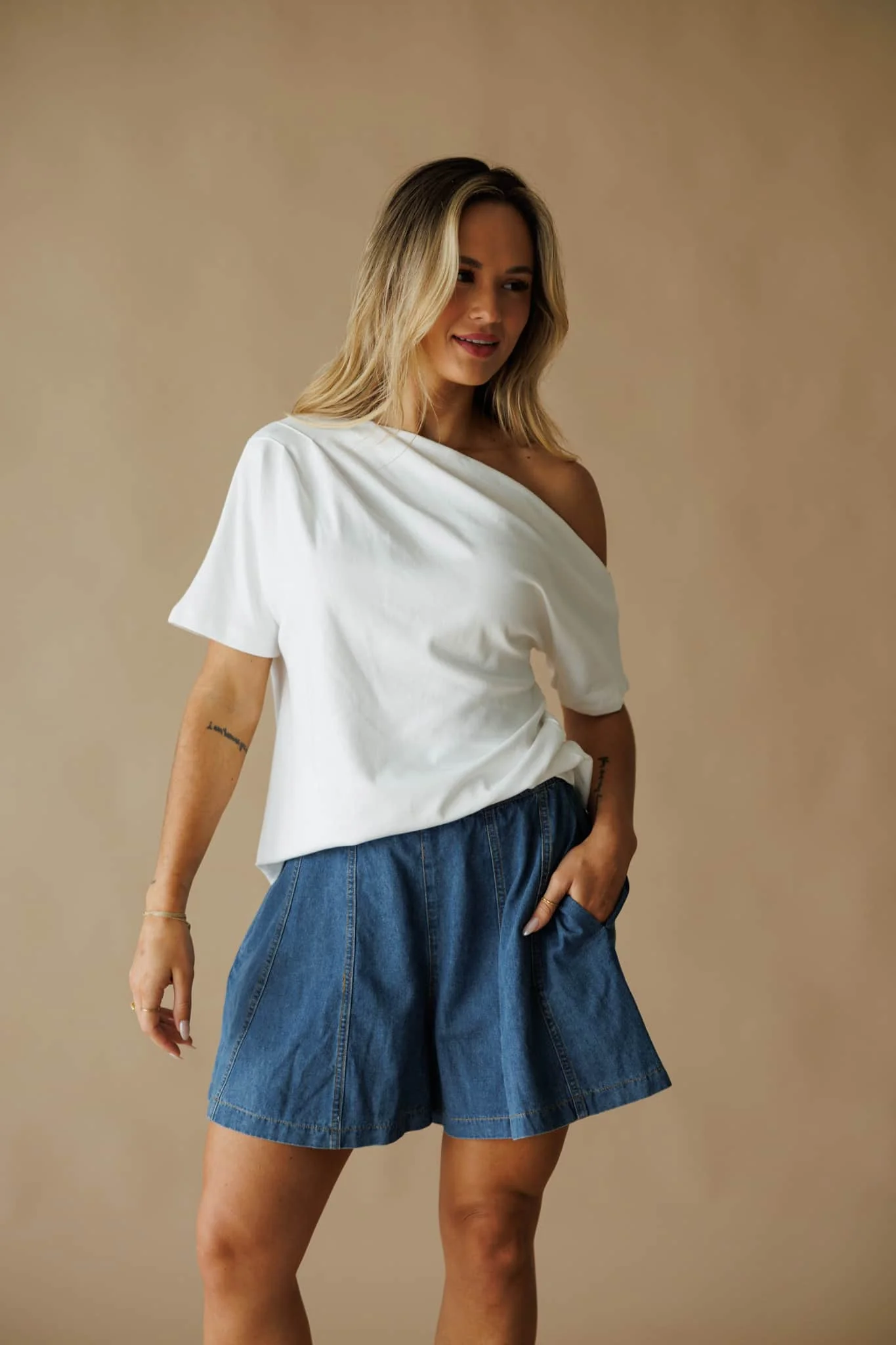 Denim Washed Flare Shorts - Image 5