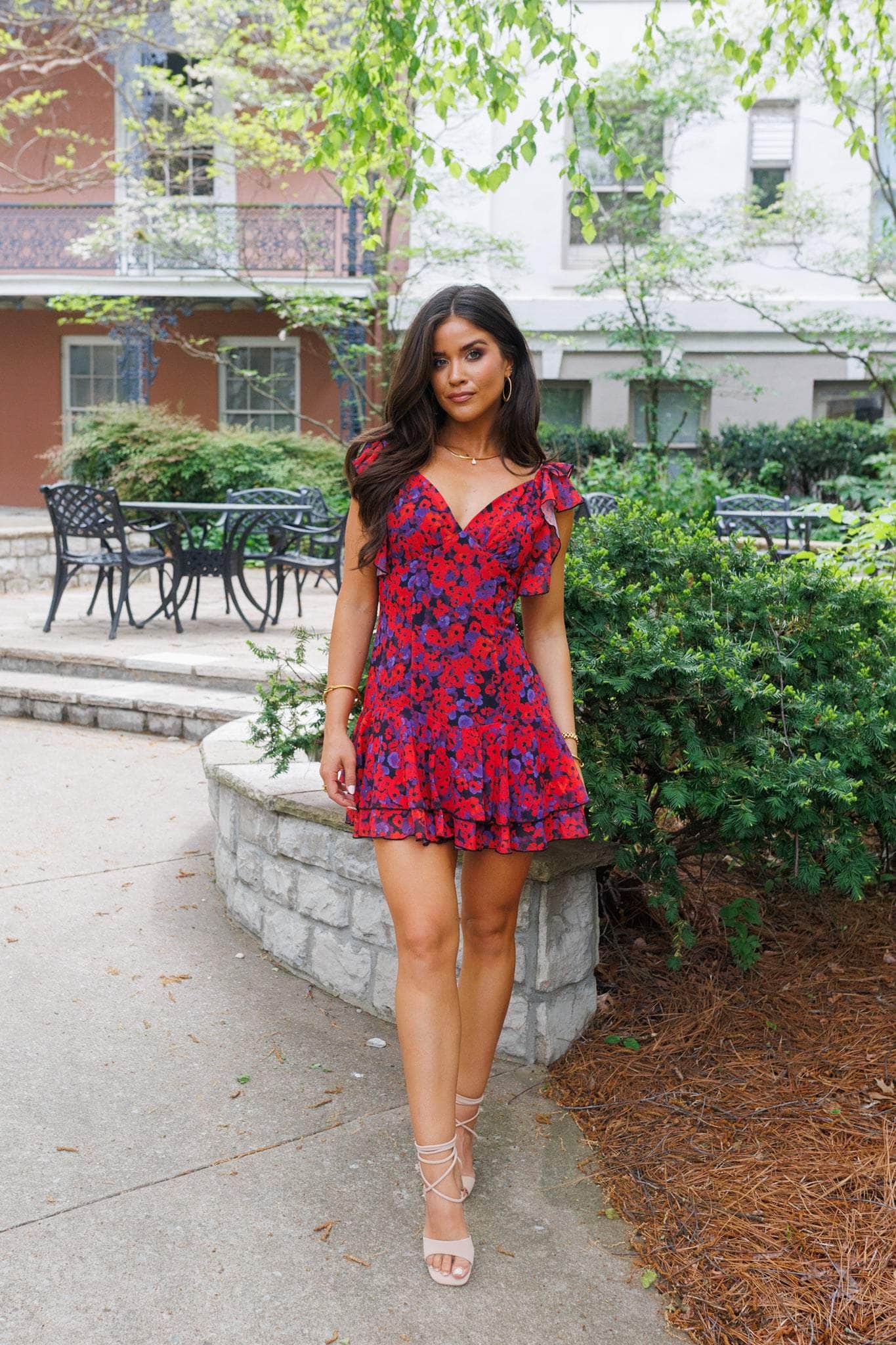 Red Floral Pattern Dress - Image 4