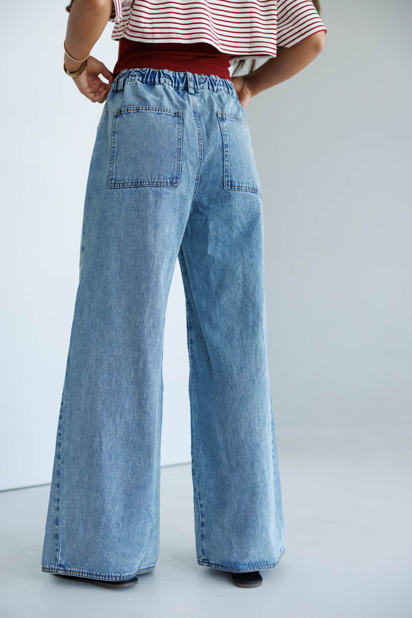 Washed Drawstring Wide Leg Jeans - Image 3