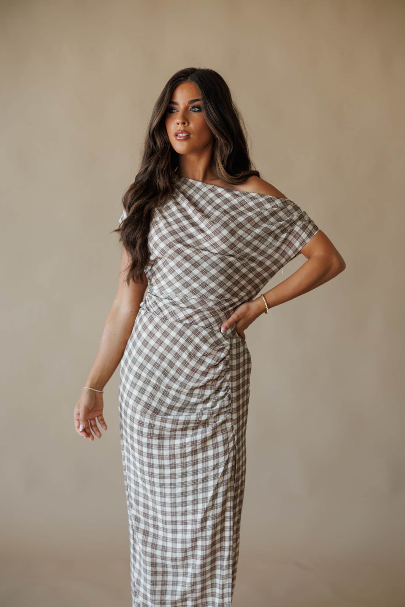 Espresso Gingham Maxi Dress - Image 2