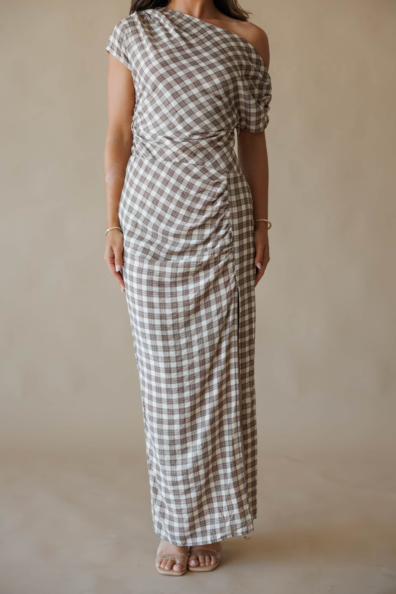Espresso Gingham Maxi Dress - Image 3
