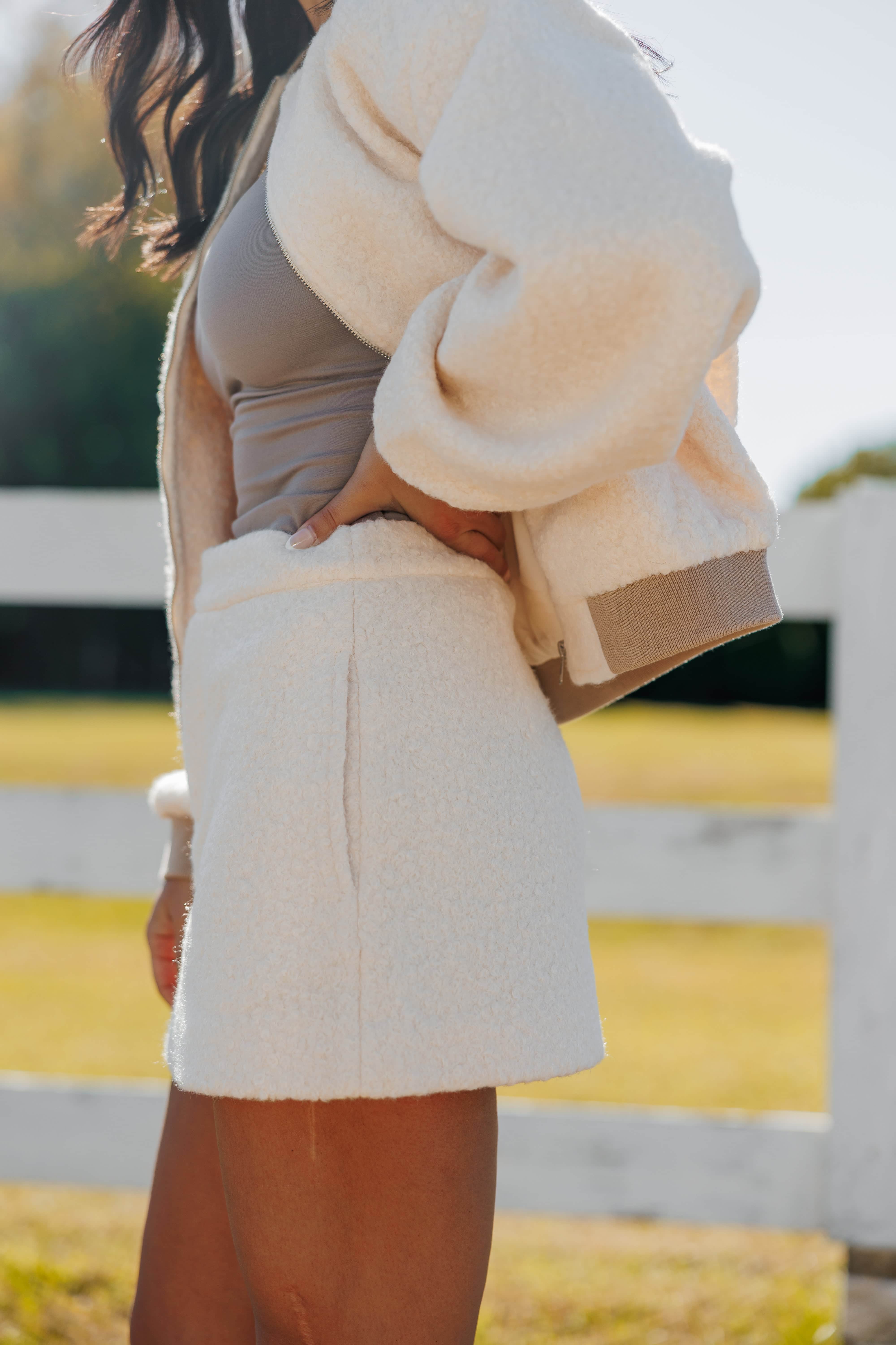 Ivory Fleece Mini Skirt - Image 3