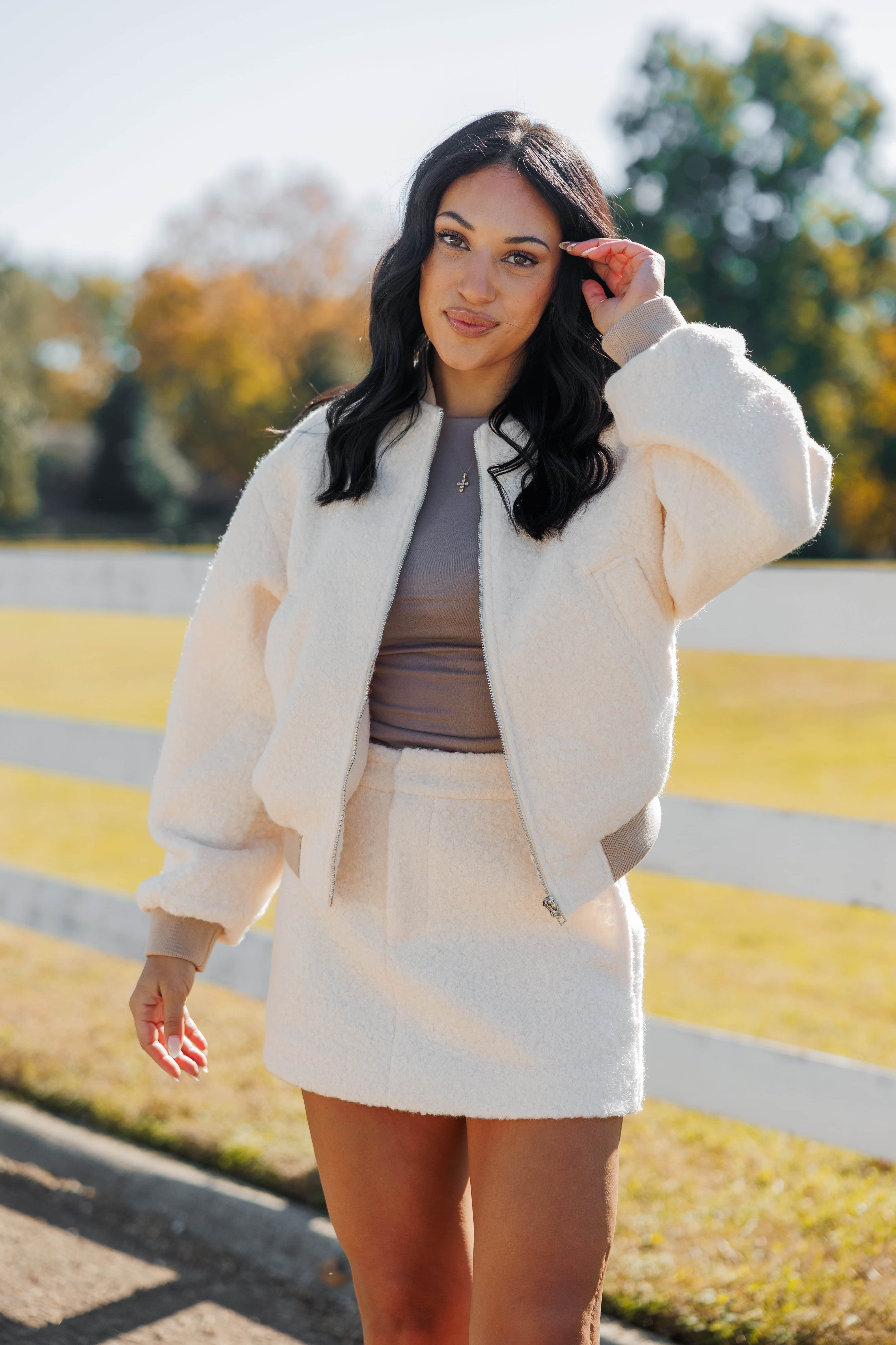 Ivory Fleece Mini Skirt - Image 4