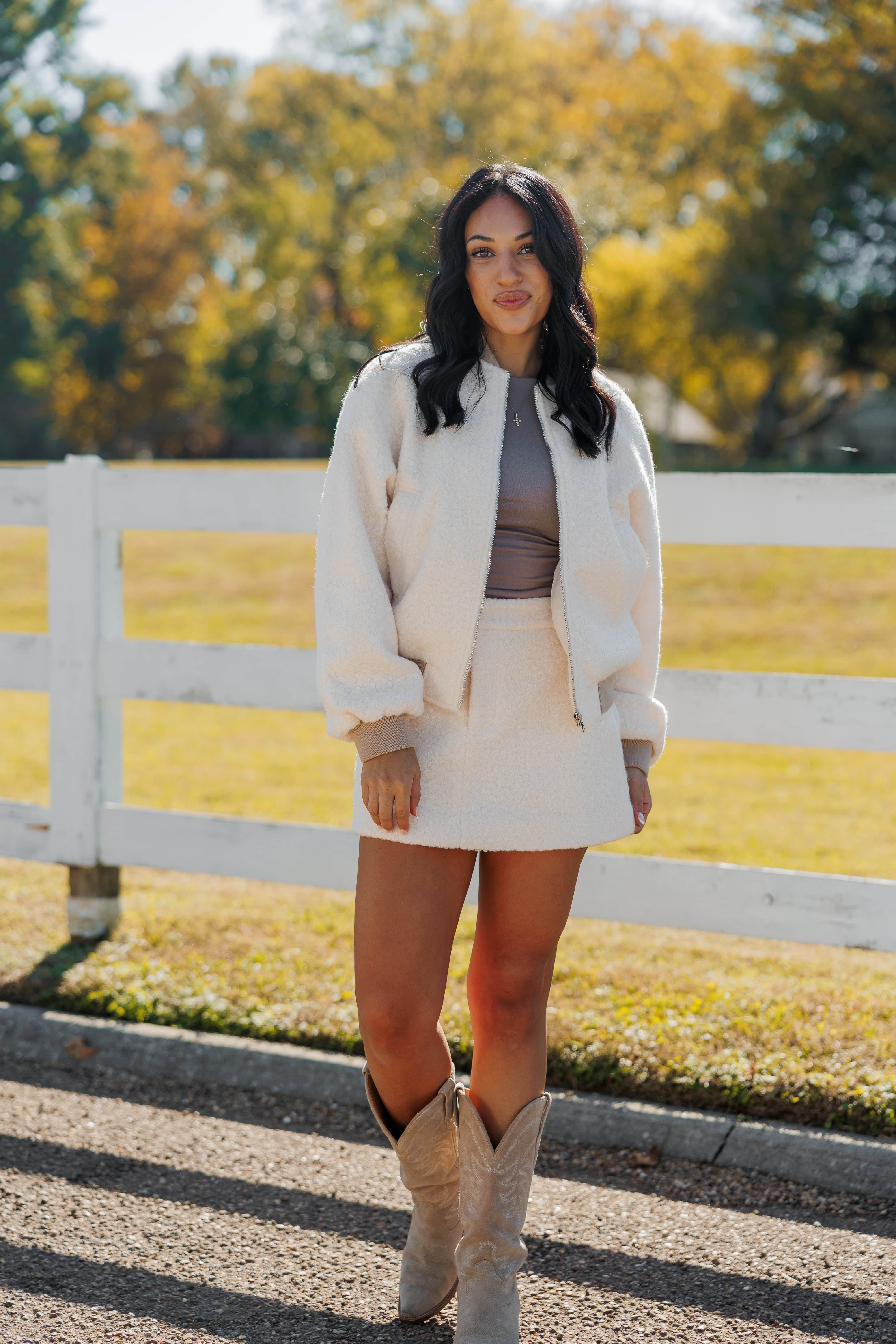 Ivory Fleece Mini Skirt - Image 5