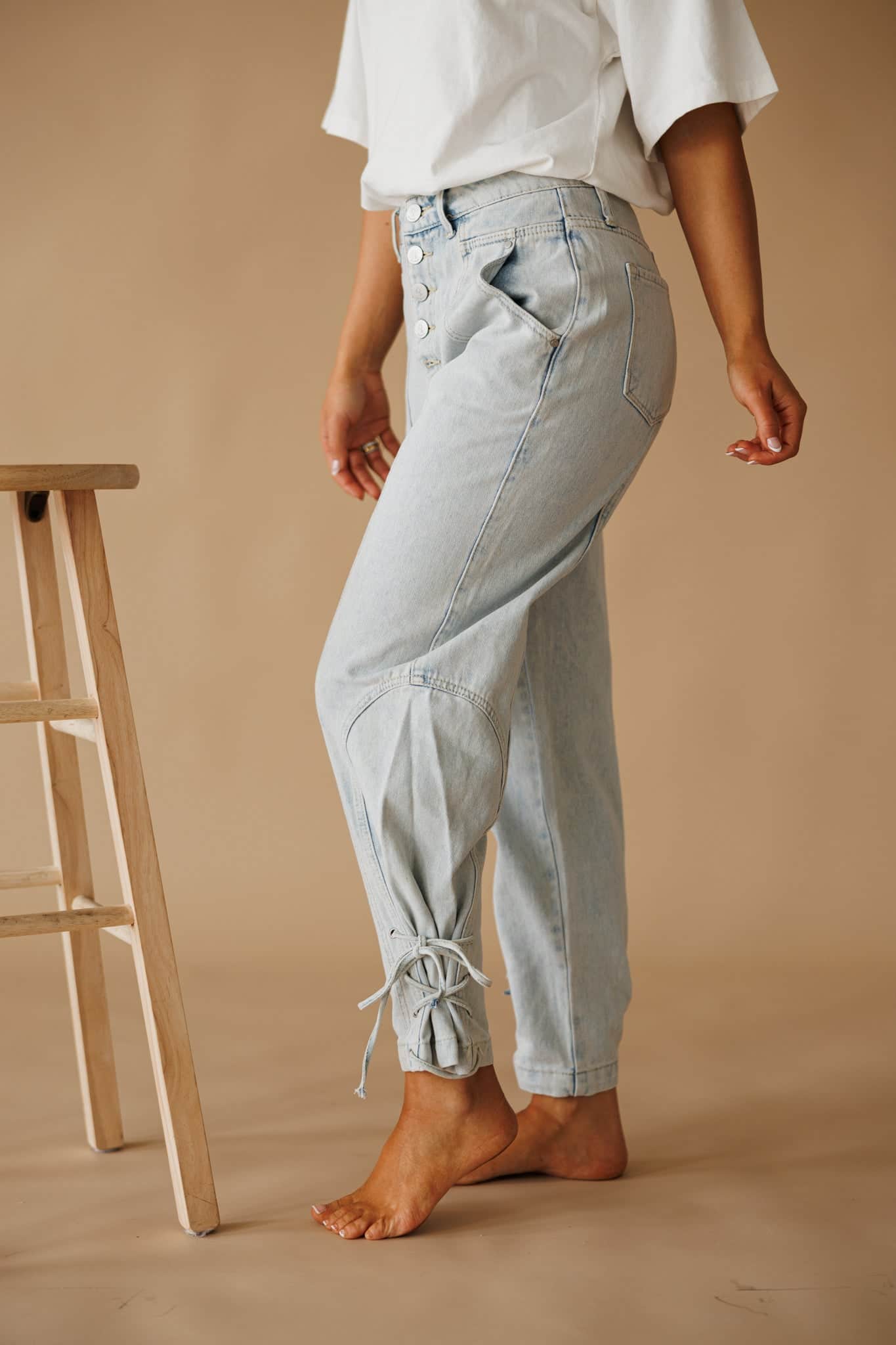 Light Wash Lace Up Denim - Image 4