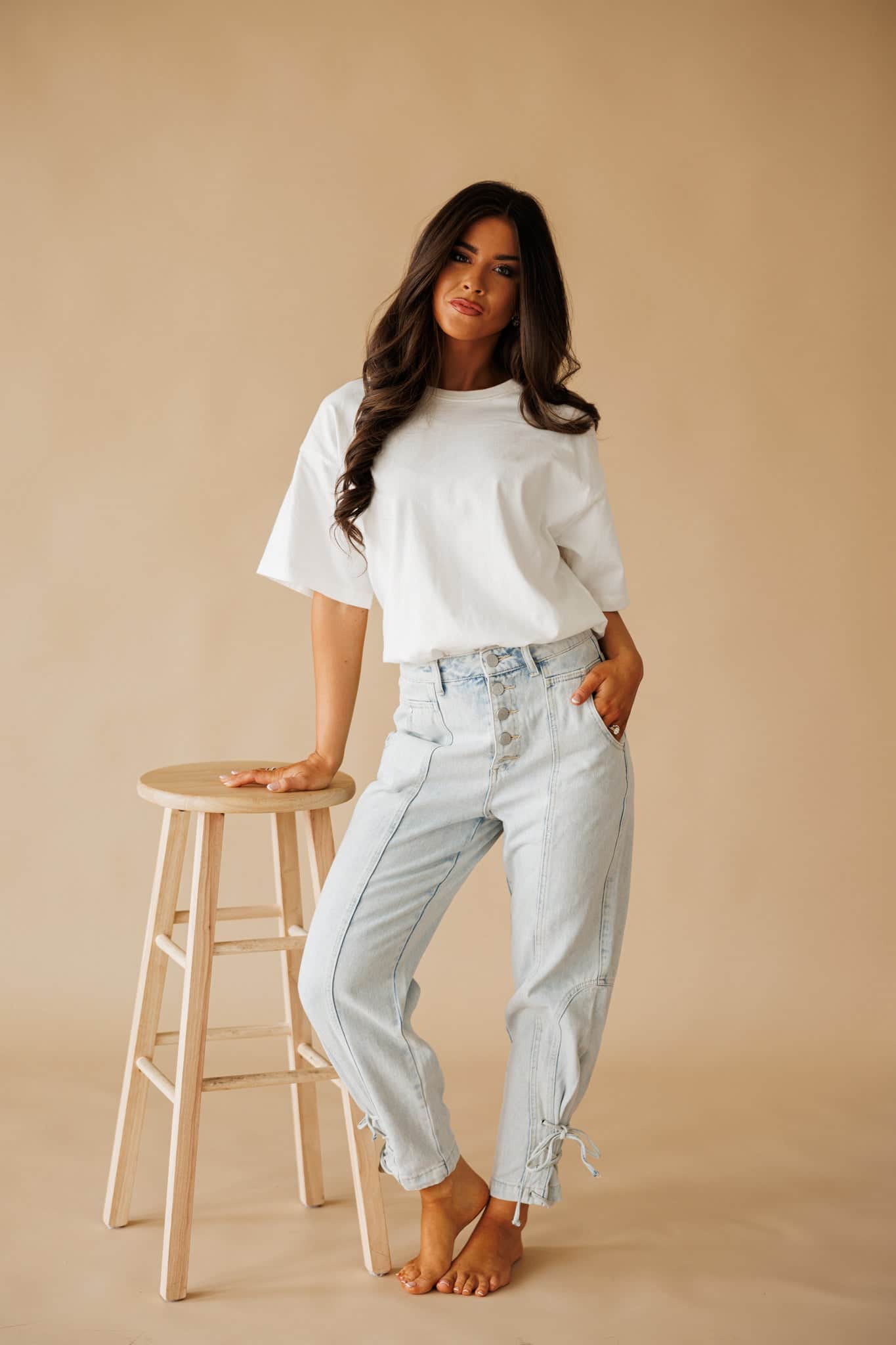 Light Wash Lace Up Denim - Image 5