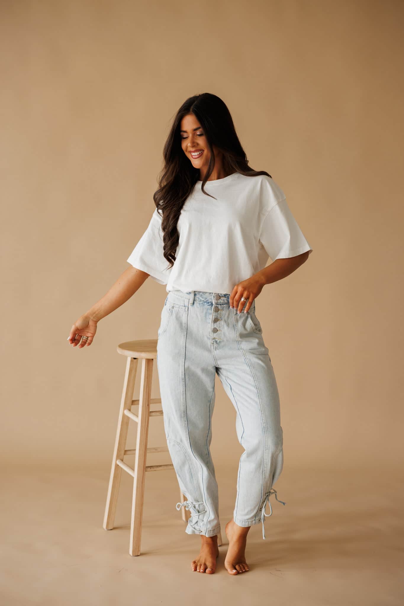 Light Wash Lace Up Denim - Image 6