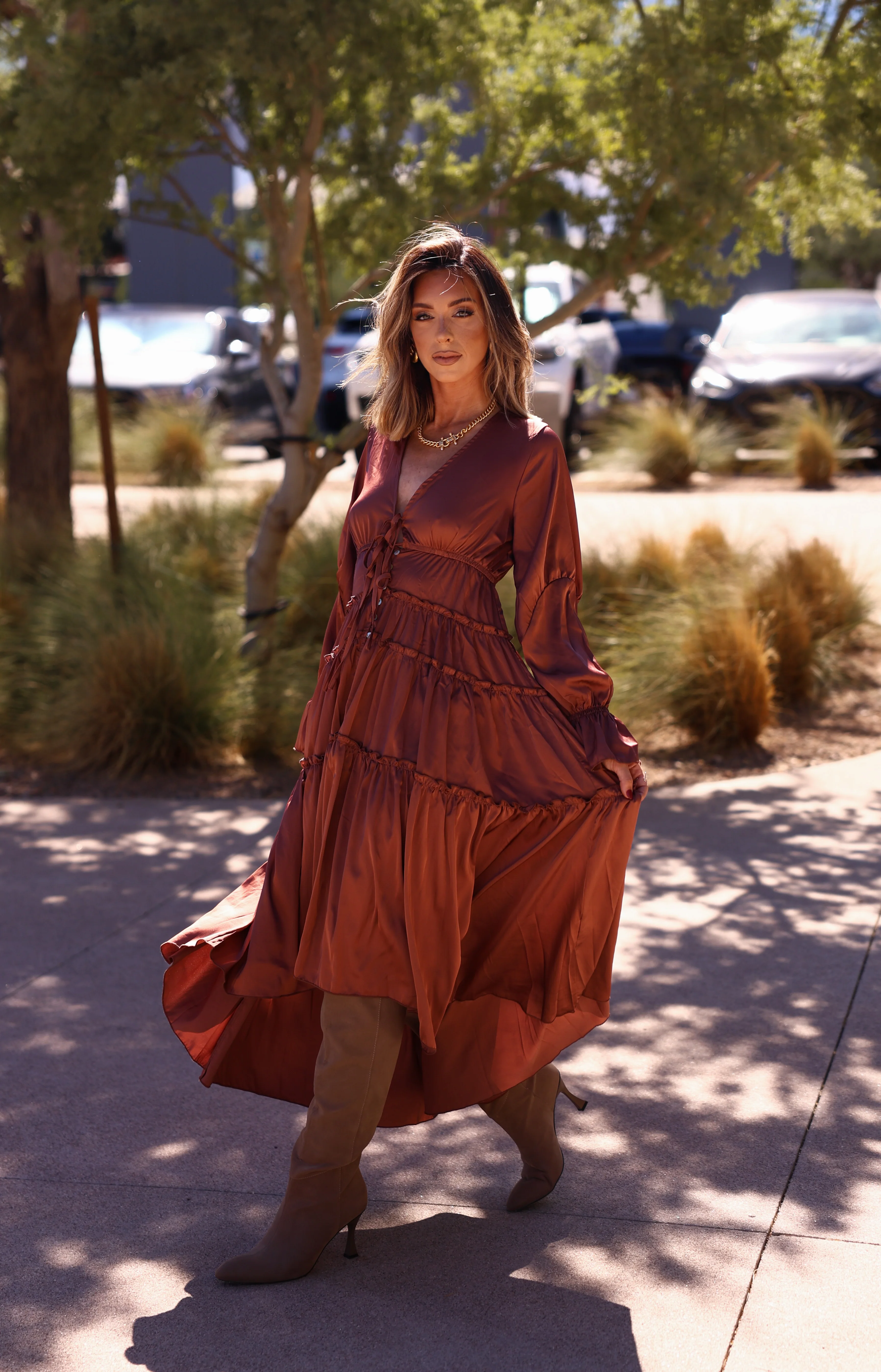Mocha Ruffle High Low Dress - Image 3