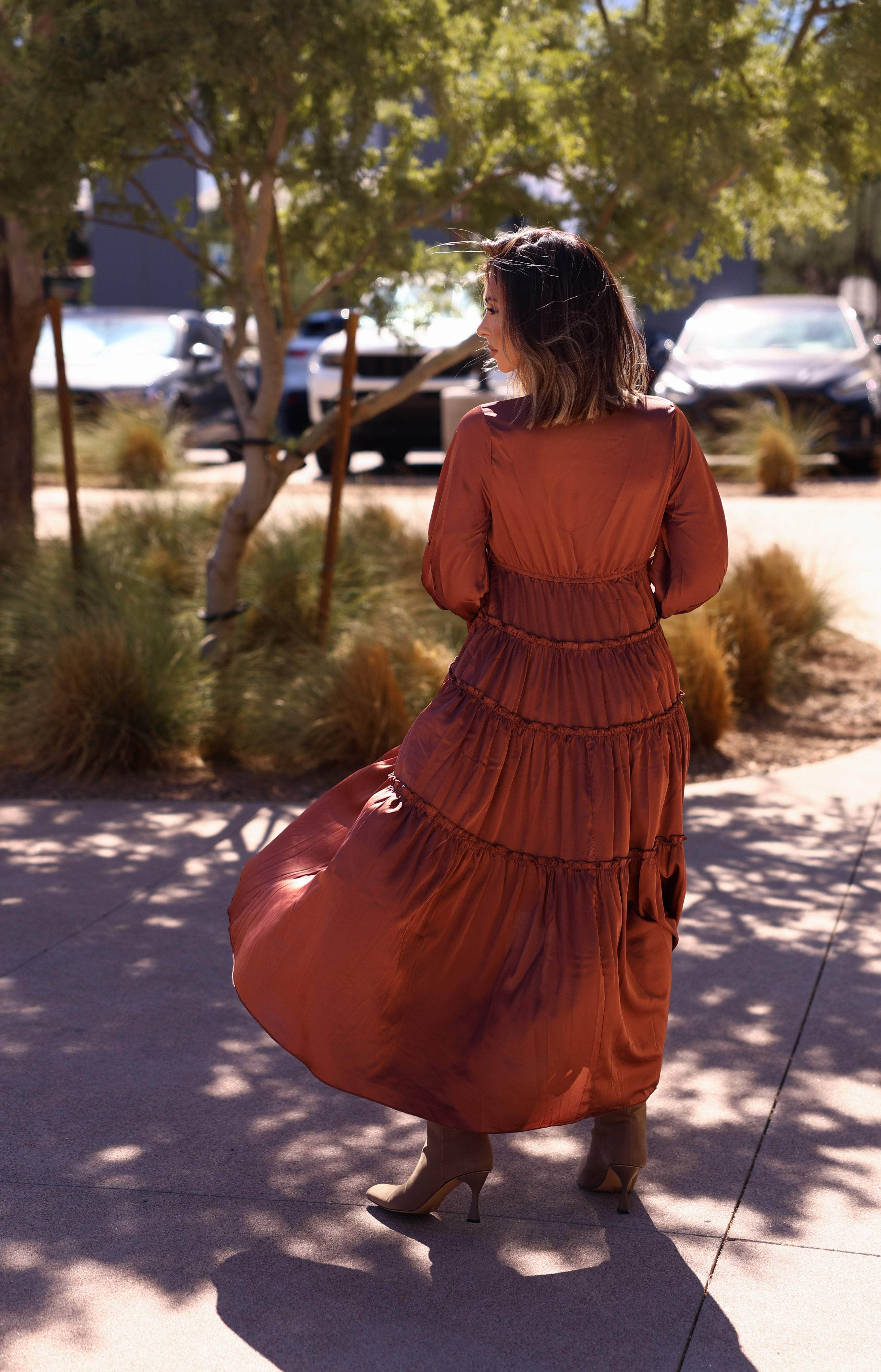 Mocha Ruffle High Low Dress - Image 4