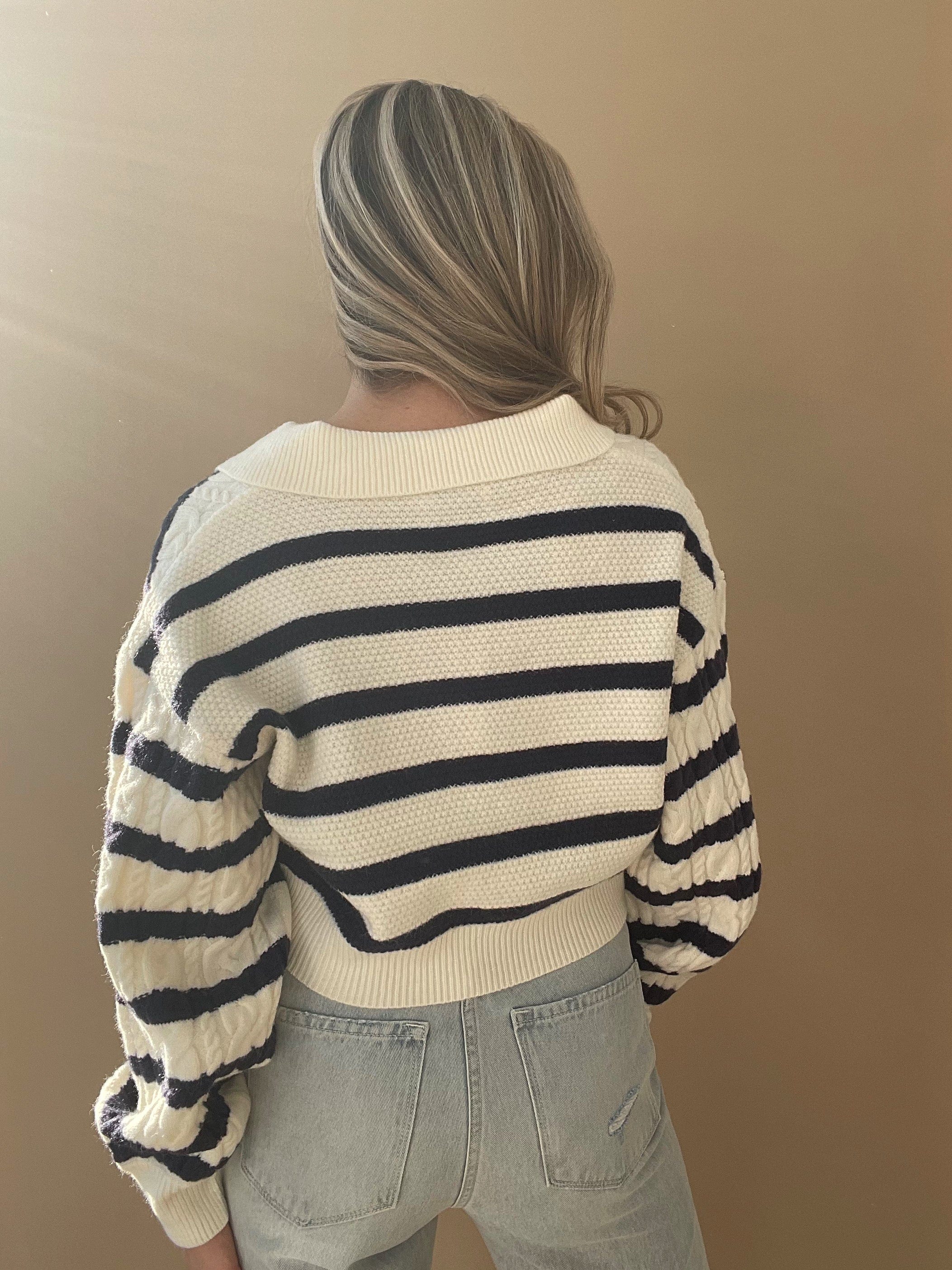 Navy Striped Collared Sweater - Image 2
