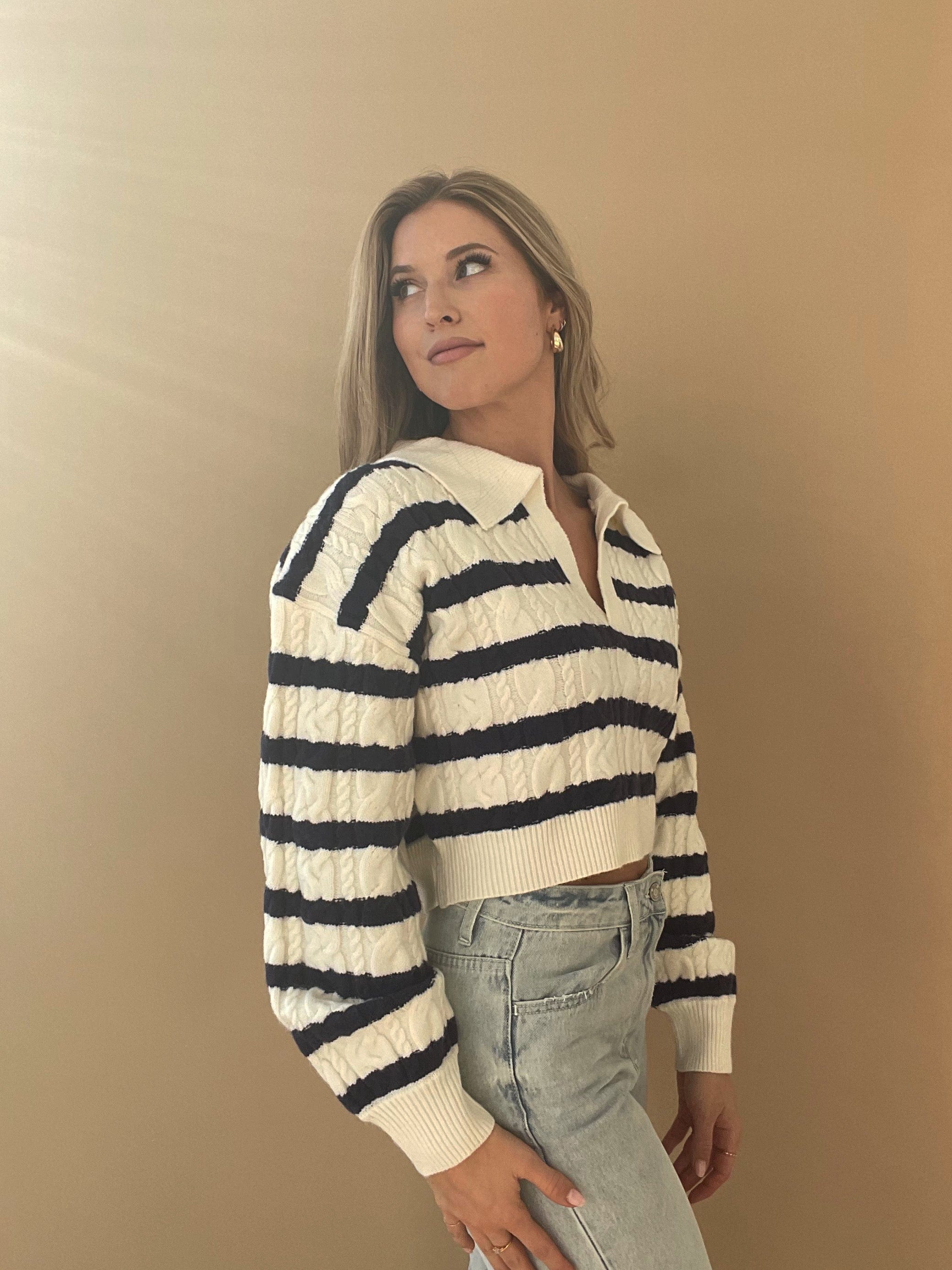 Navy Striped Collared Sweater - Image 4