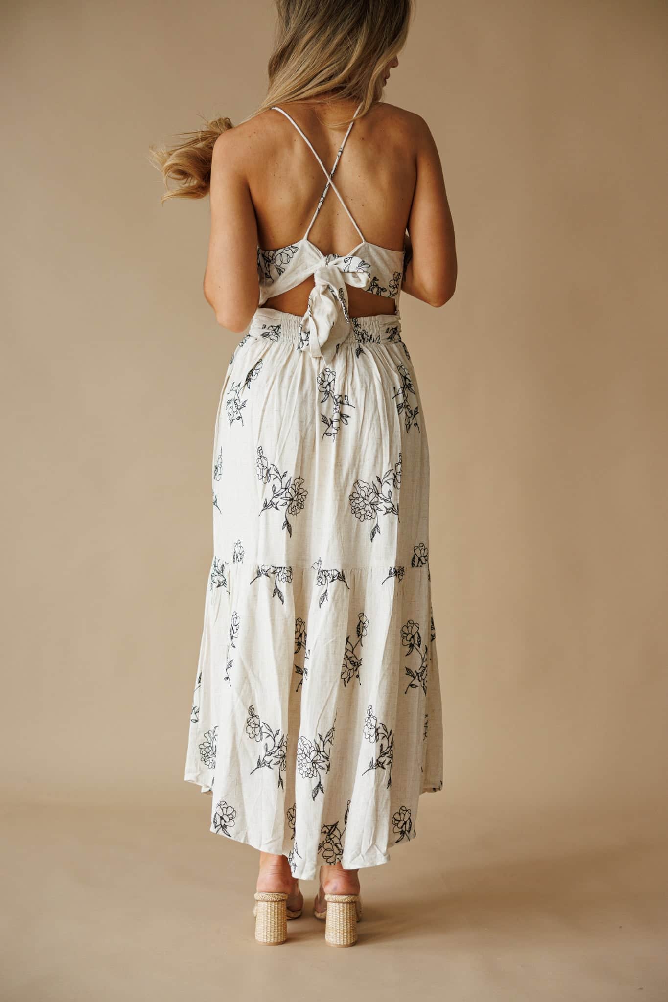 Natural Floral Linen Dress - Image 6