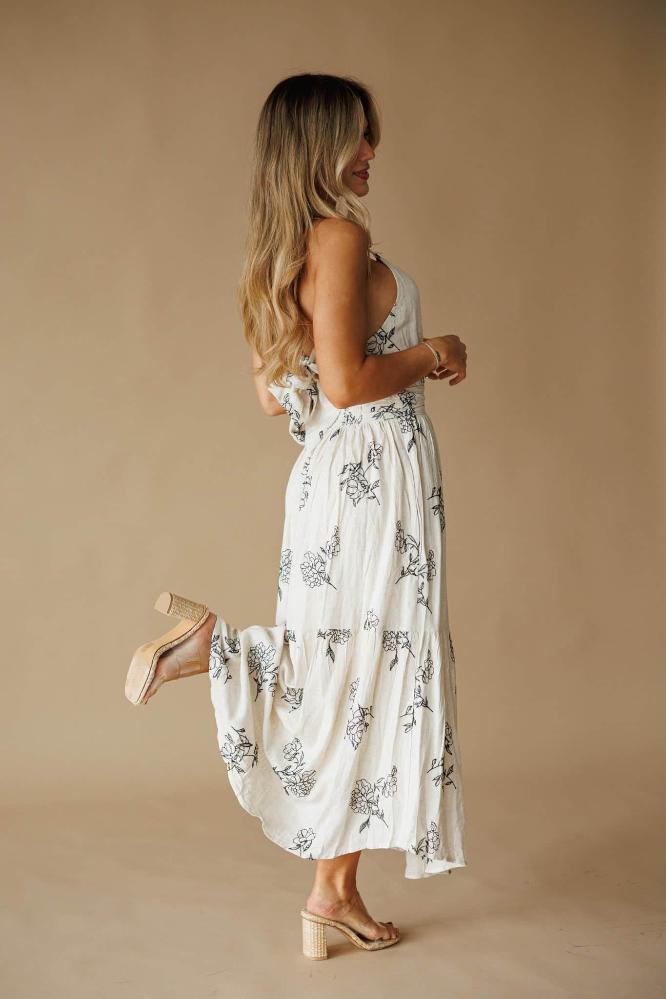 Natural Floral Linen Dress - Image 7