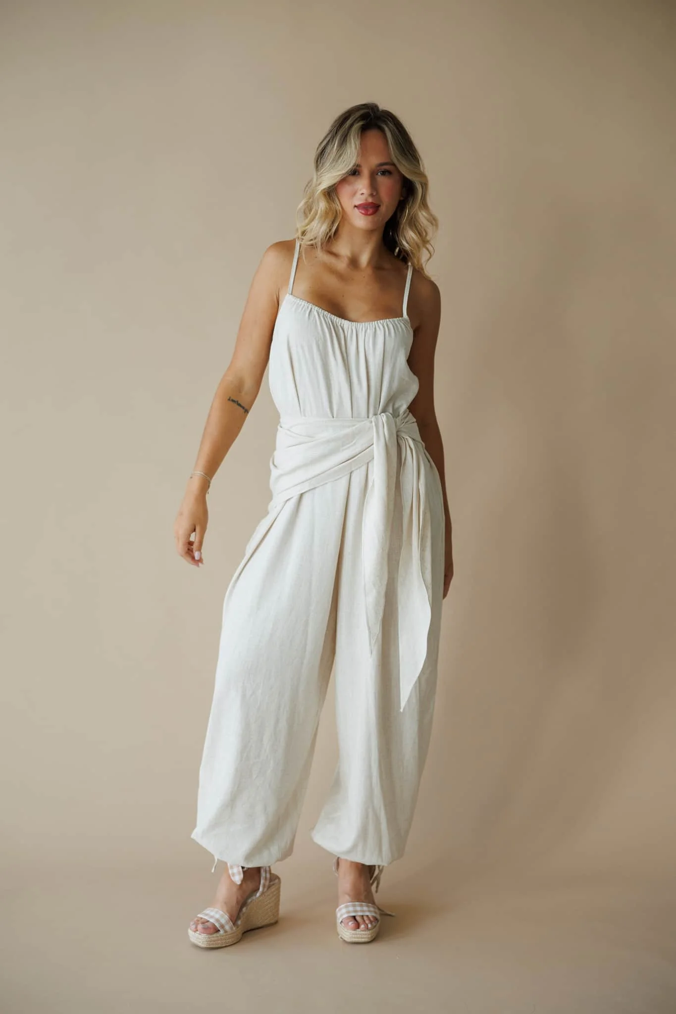 Natural Scarf Tie Jumpsuit - Image 4