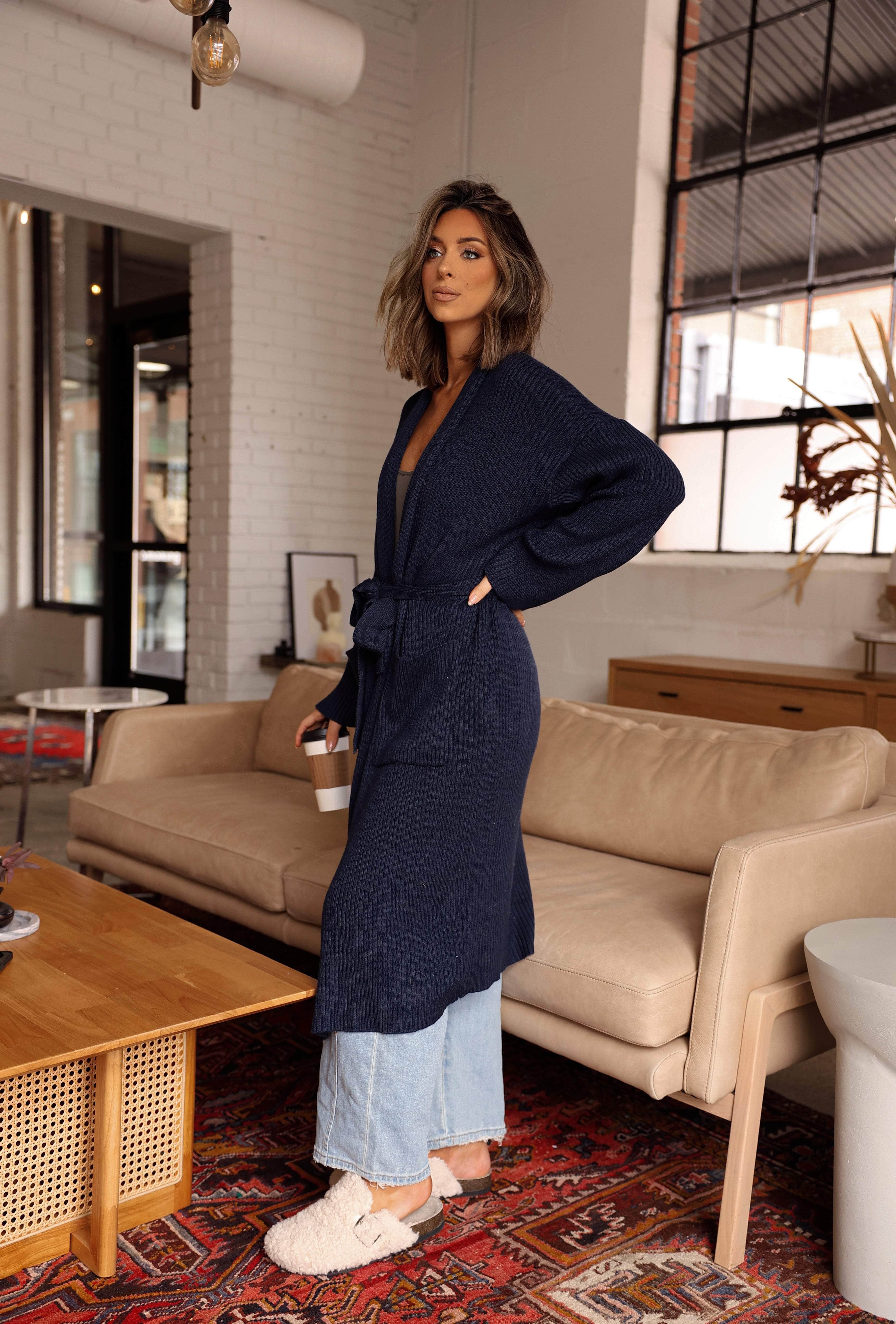 Navy Tie Waist Cardigan - Image 4