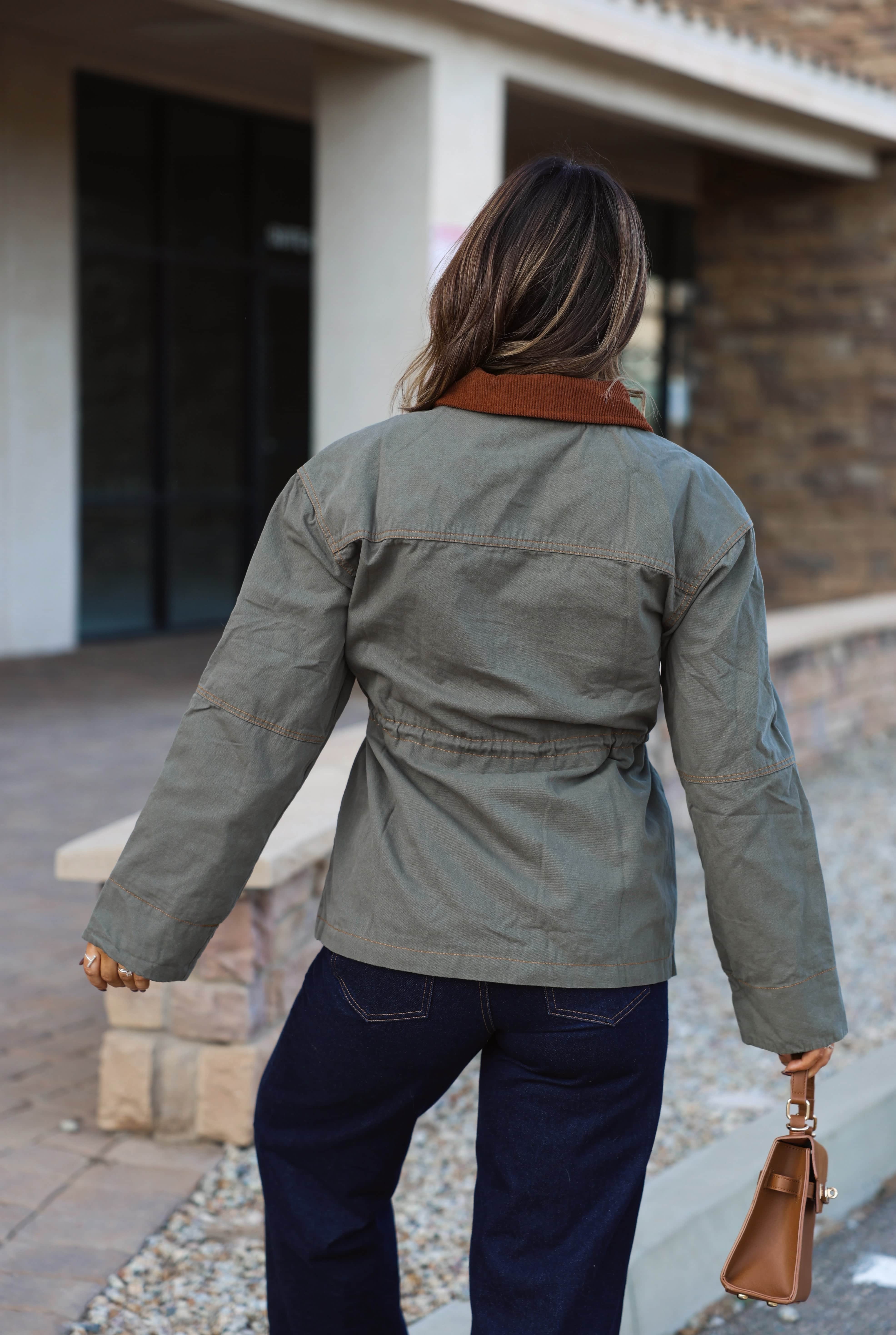 Olive Waist Tie Barn Jacket - Image 3
