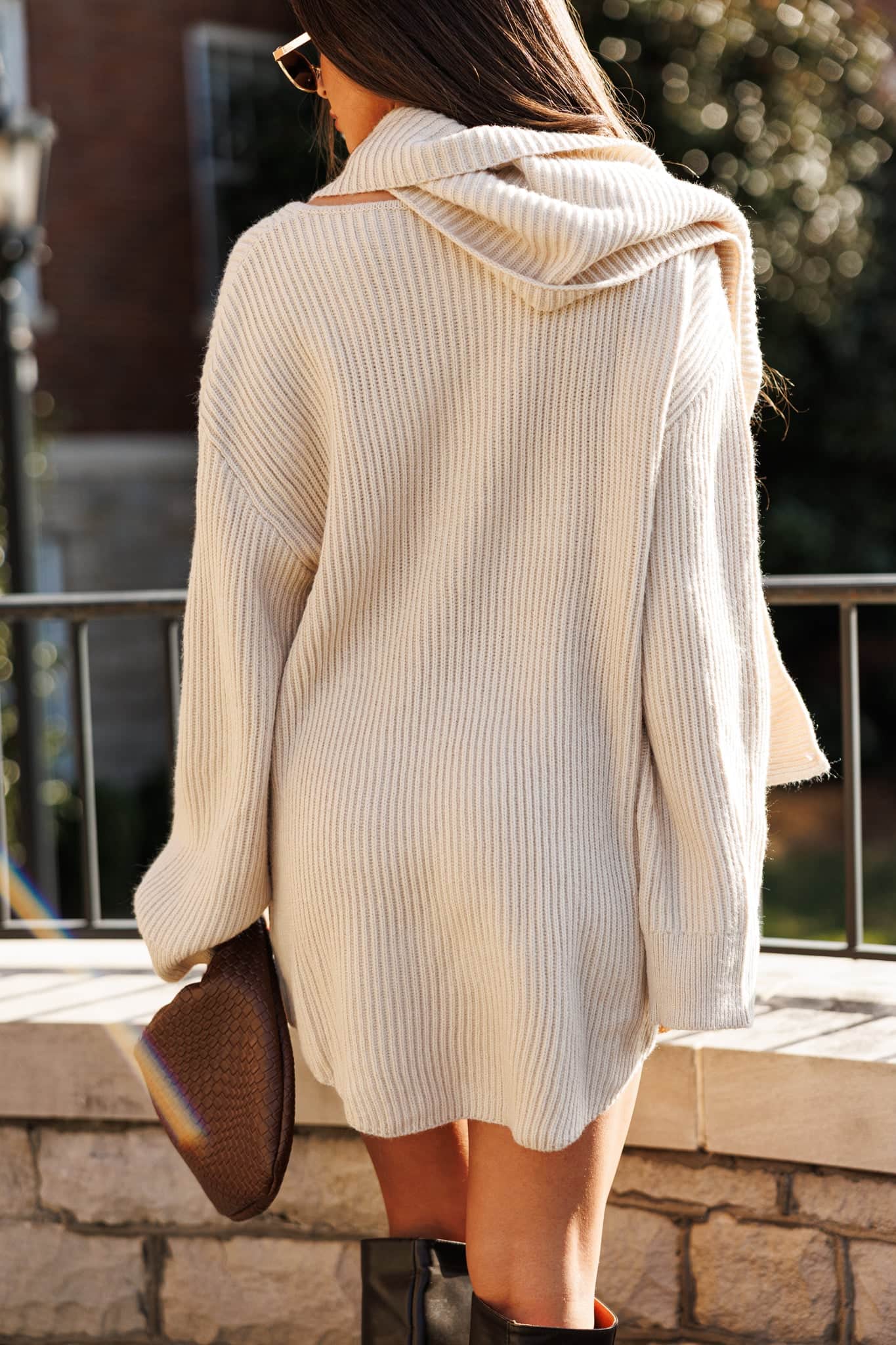 Oversized Sweater Dress With Scarf - Image 3