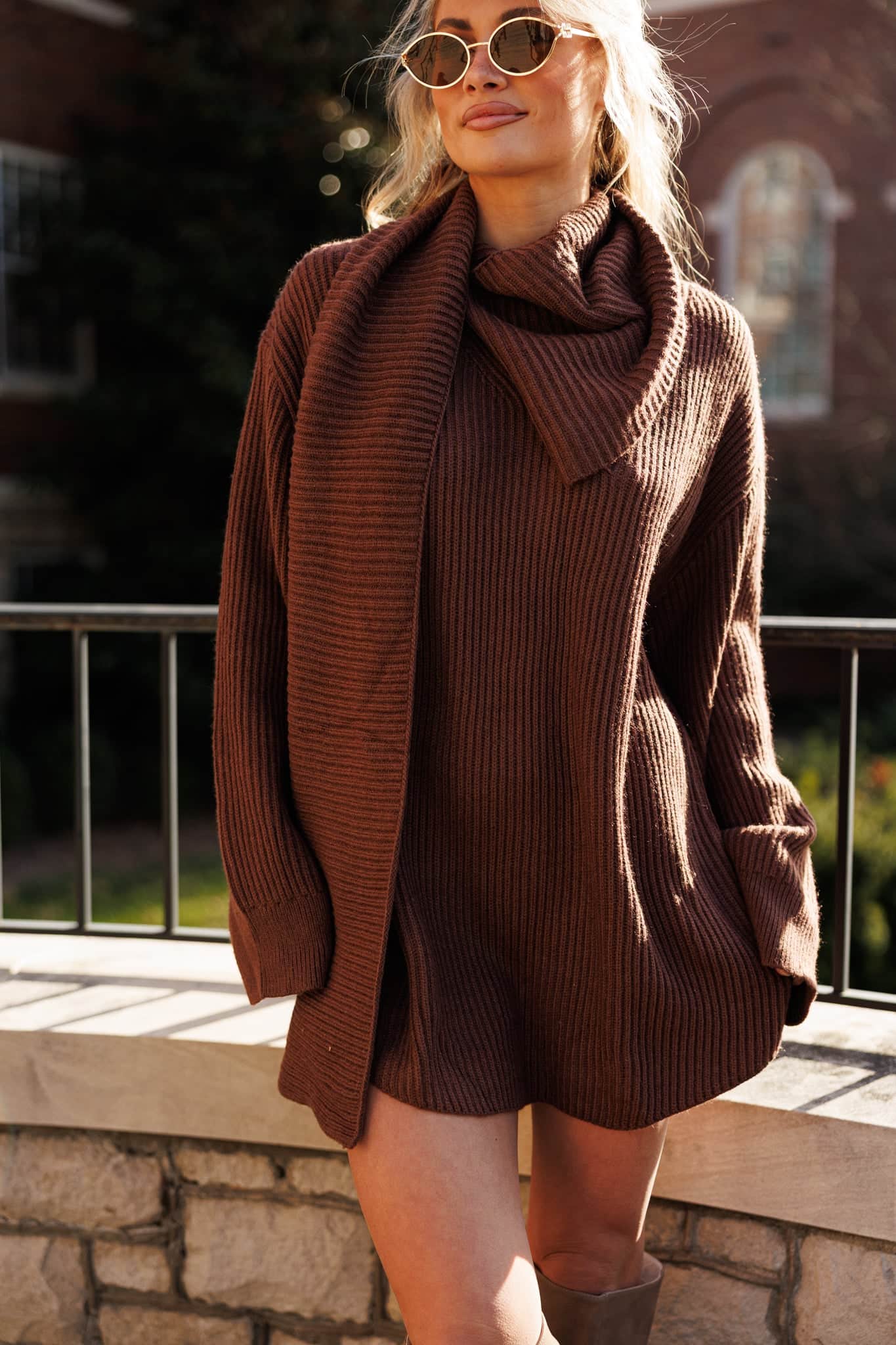 Oversized Sweater Dress With Scarf - Image 9