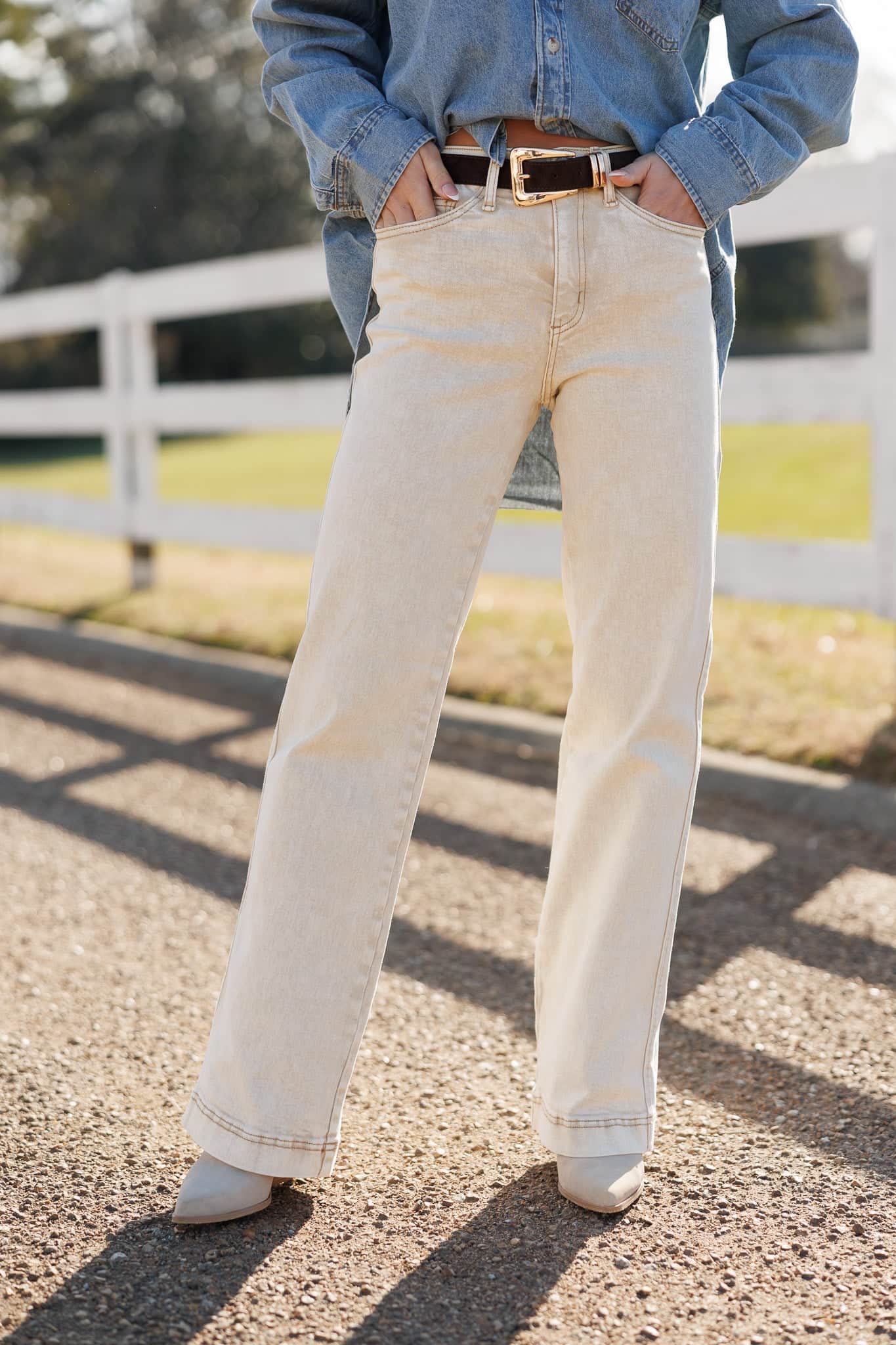 Neutral High Rise Stretch Straight Pants - Image 9