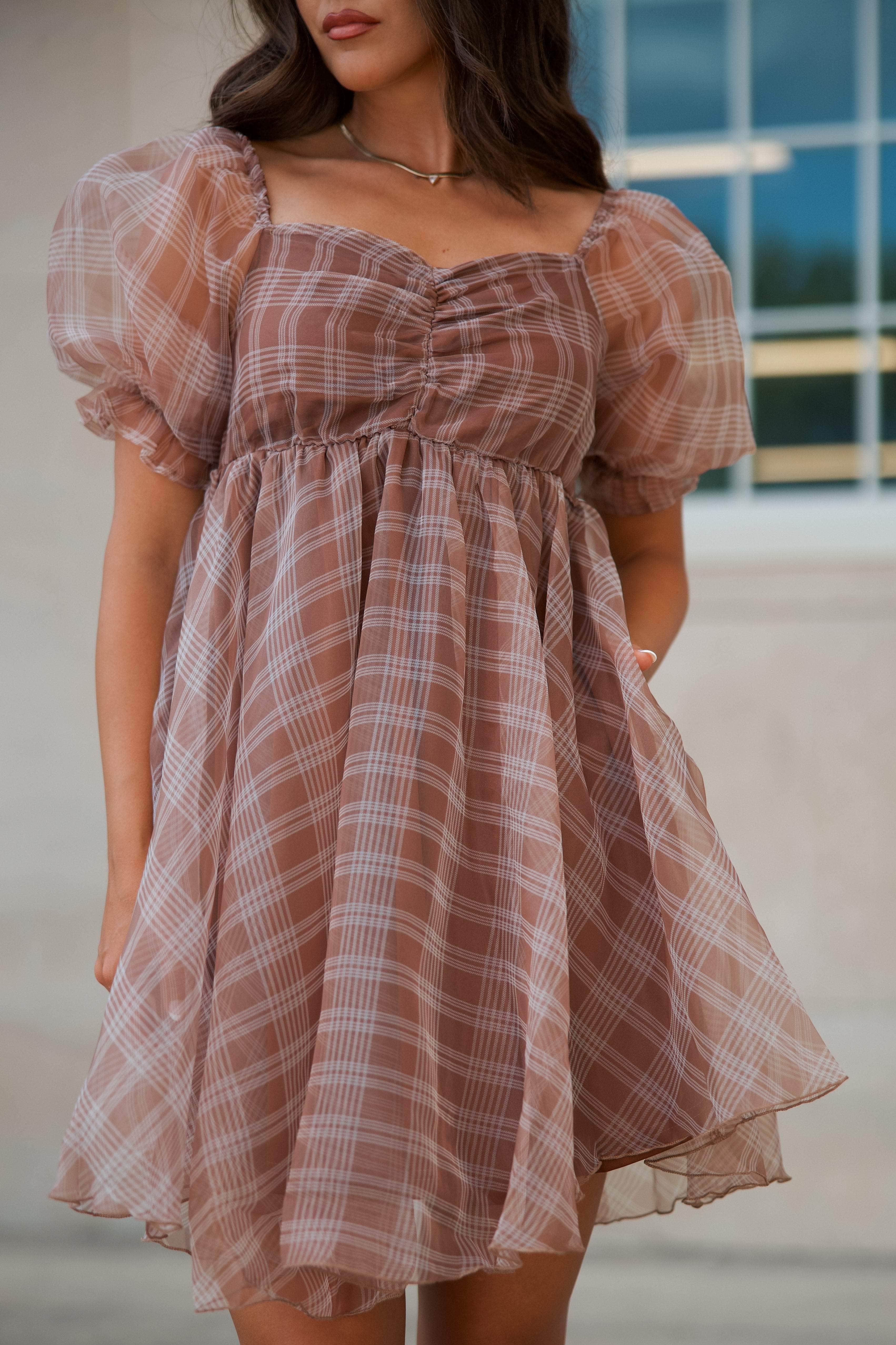 Plaid Babydoll Tulle Dress - Image 3