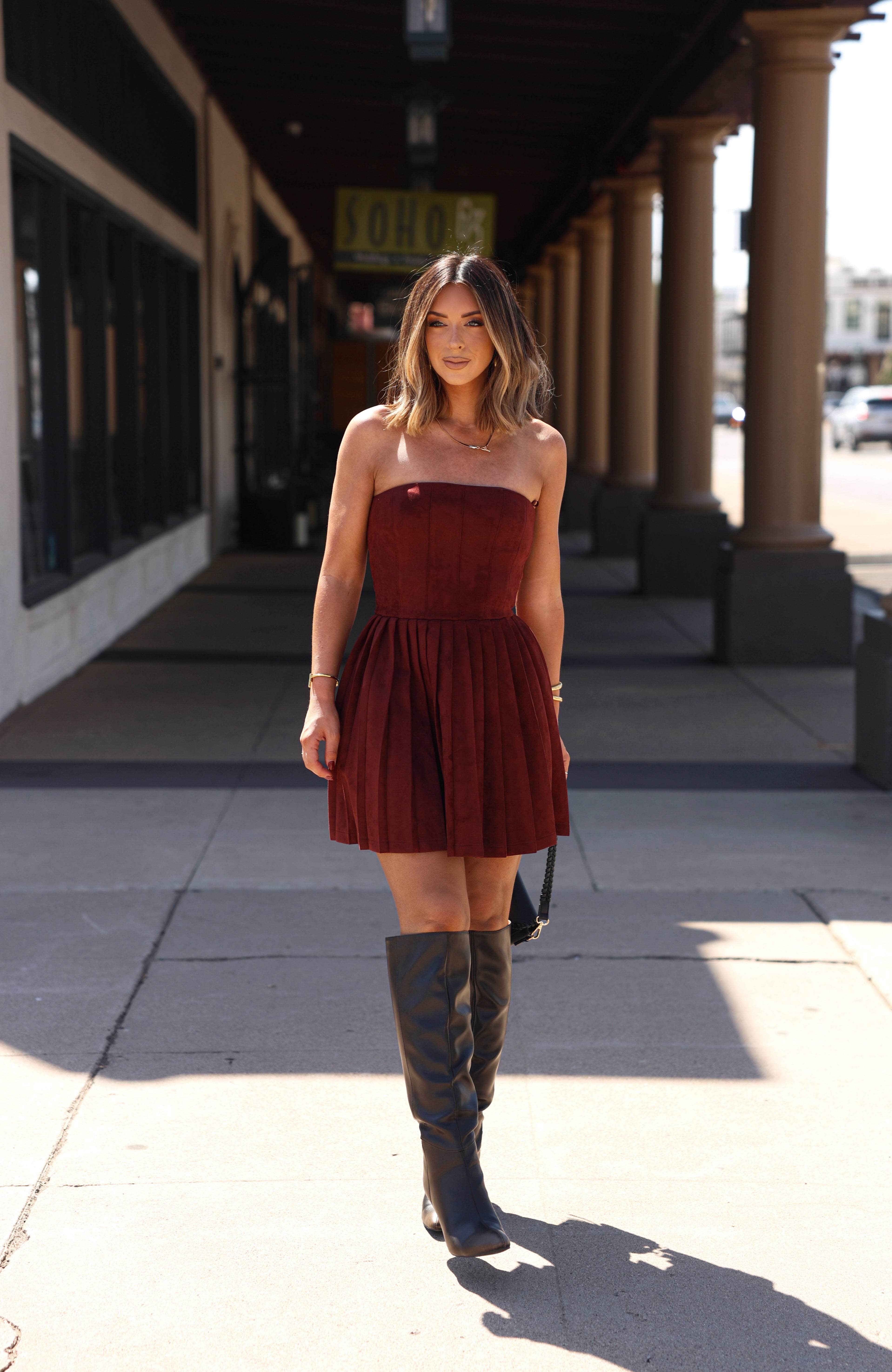 Mulled Wine Suede Mini Dress - Image 4