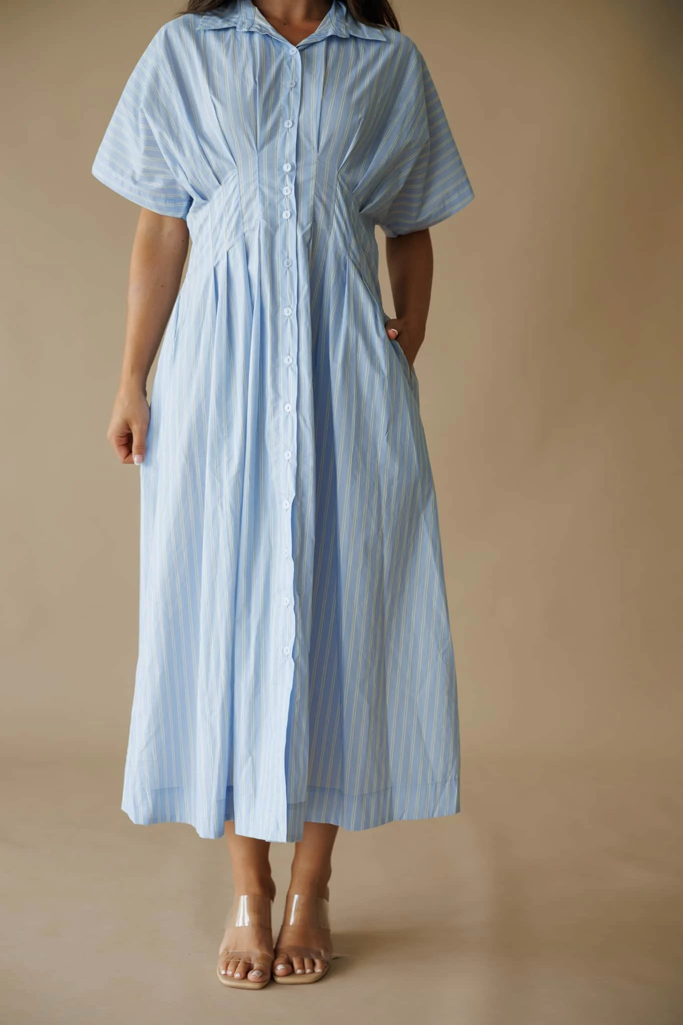 [Pre-Order!] Striped Dolman Sleeve Midi Dress - Image 5