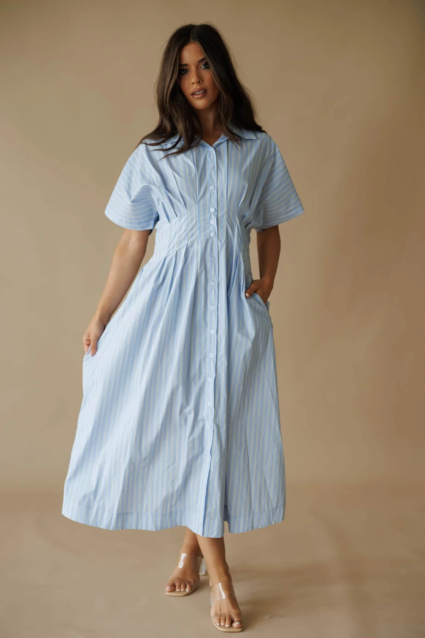 [Pre-Order!] Striped Dolman Sleeve Midi Dress - Image 6