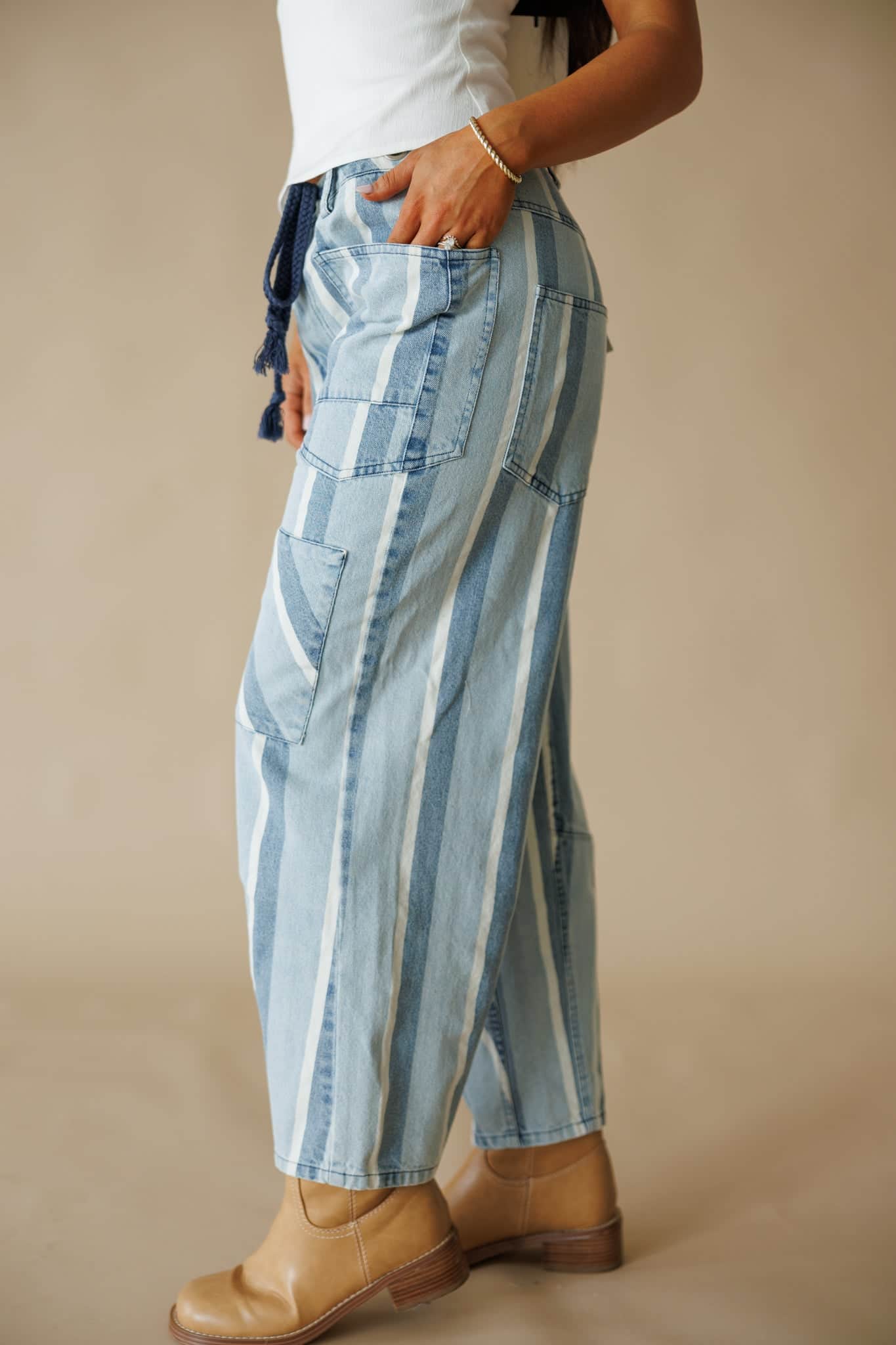 Striped Tapered Barrel Pocket Pants - Image 5