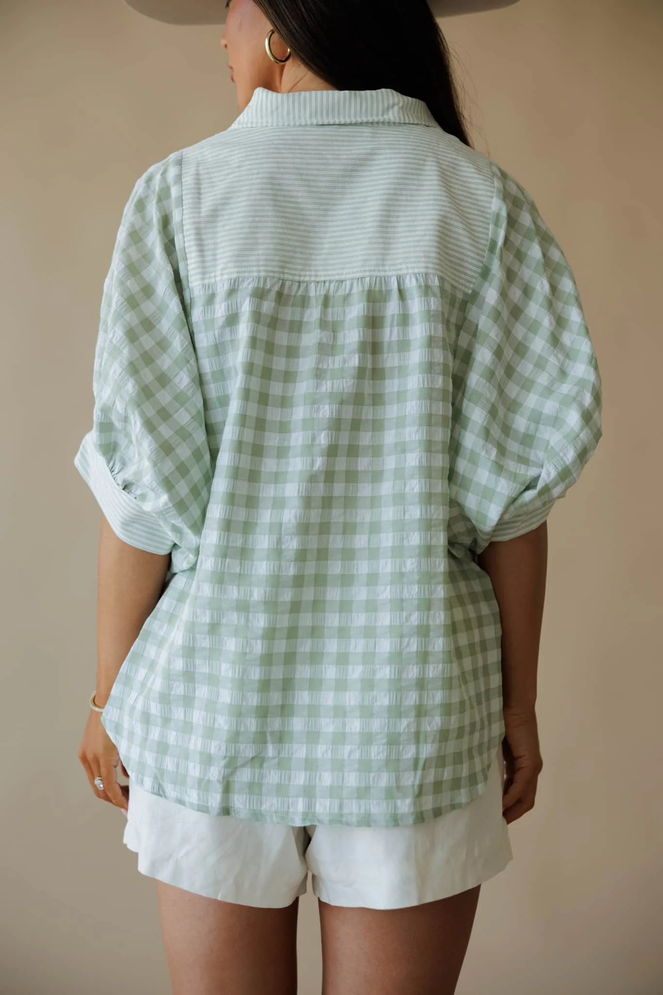 Sage Gingham Stripe Blouse - Image 2