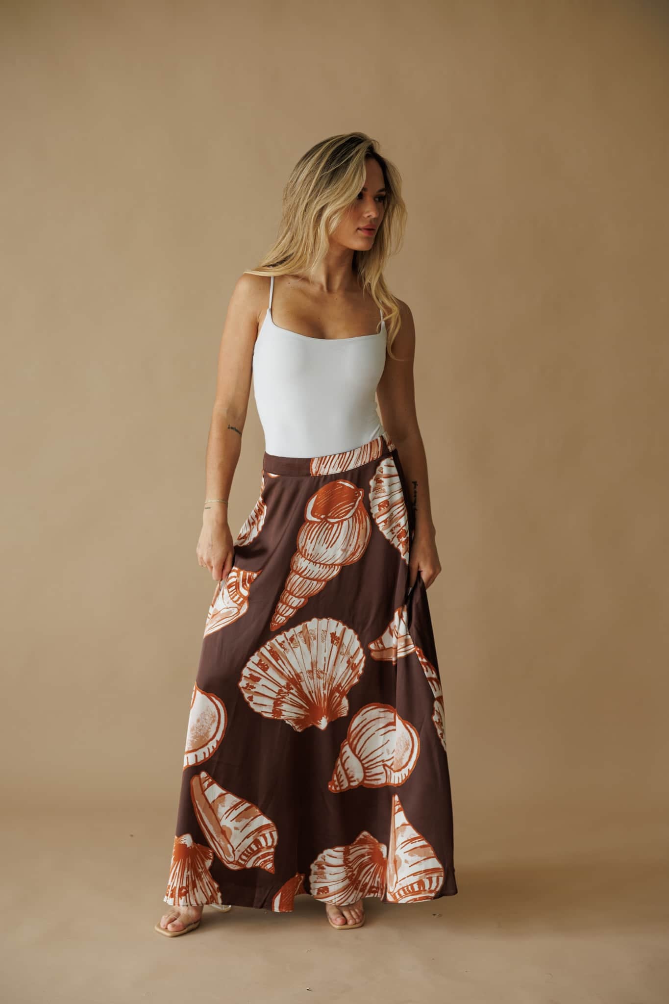 Seashell Print Satin Maxi Skirt - Image 4