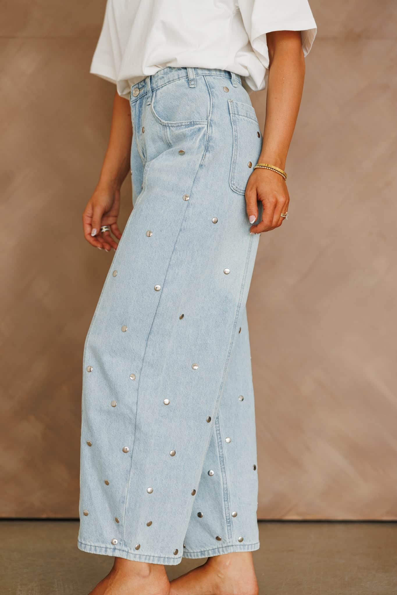 Studded Barrel Denim Pants - Image 4
