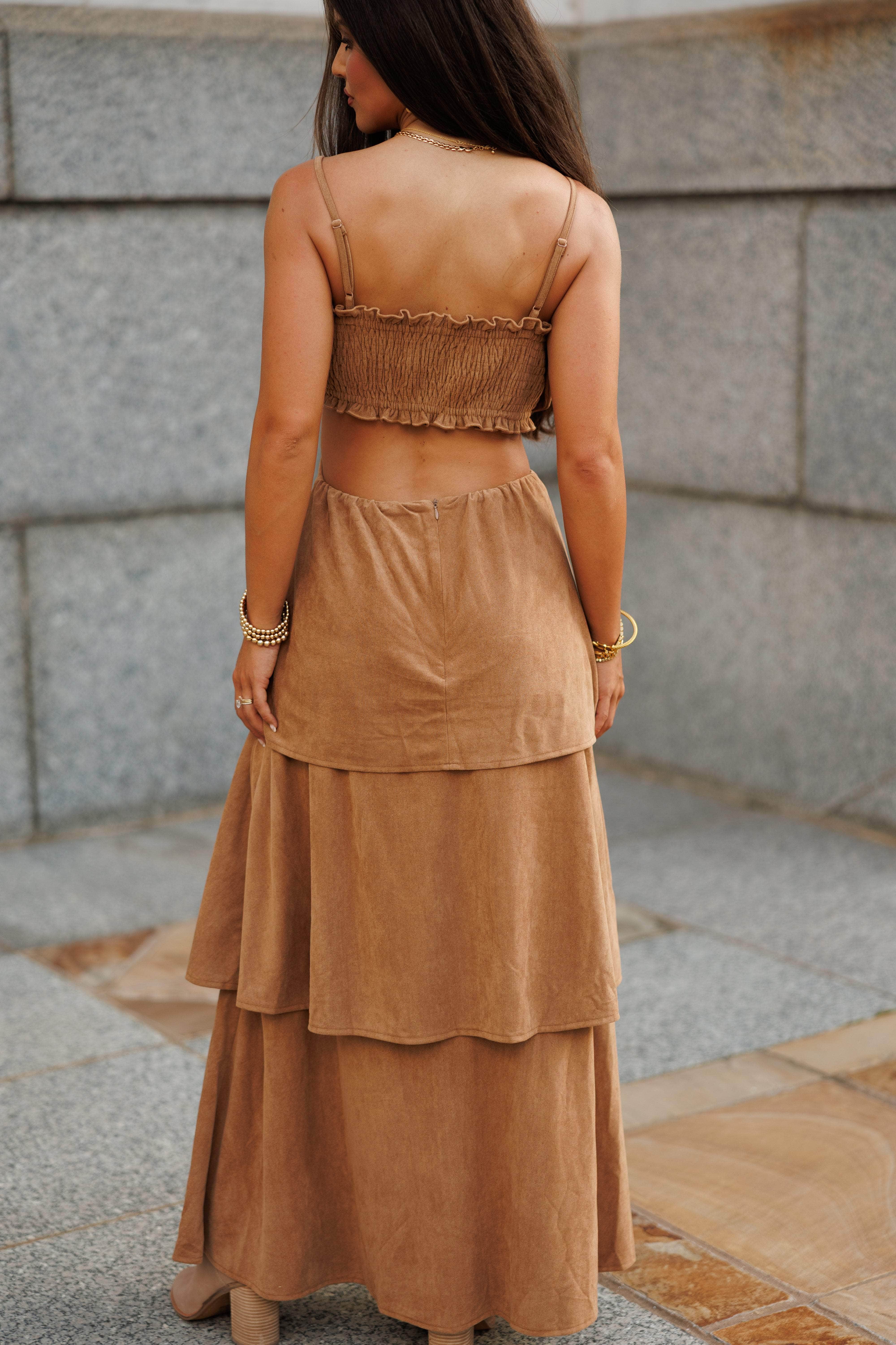 Suede Flower Top Maxi Dress - Image 2